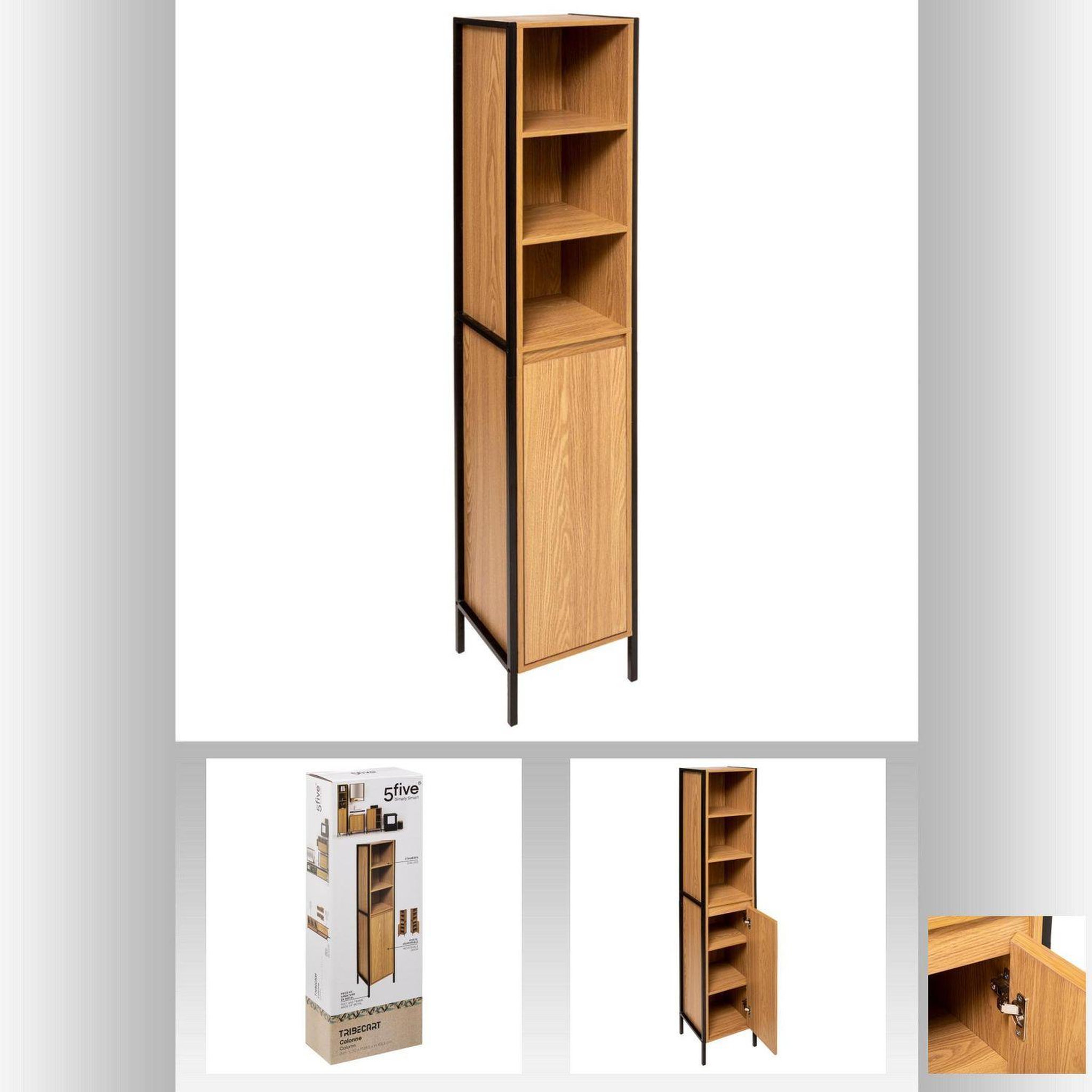 Voir la diapositive 4 : FIVE Colonne de rangement tribecart en mdf - hauteur 168,50 cm - marron et noir