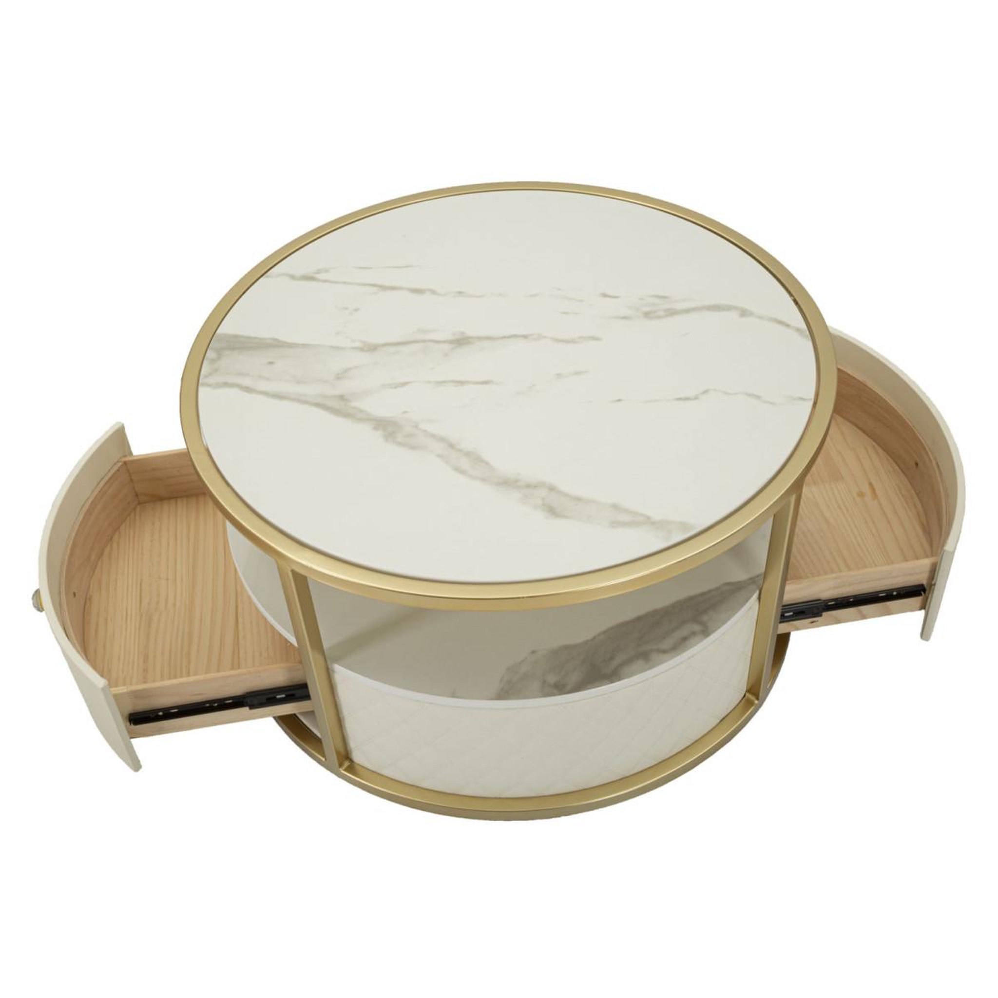 Voir la diapositive 3 : Paris Prix Table basse effet marbre  sharon  75cm blanc & or