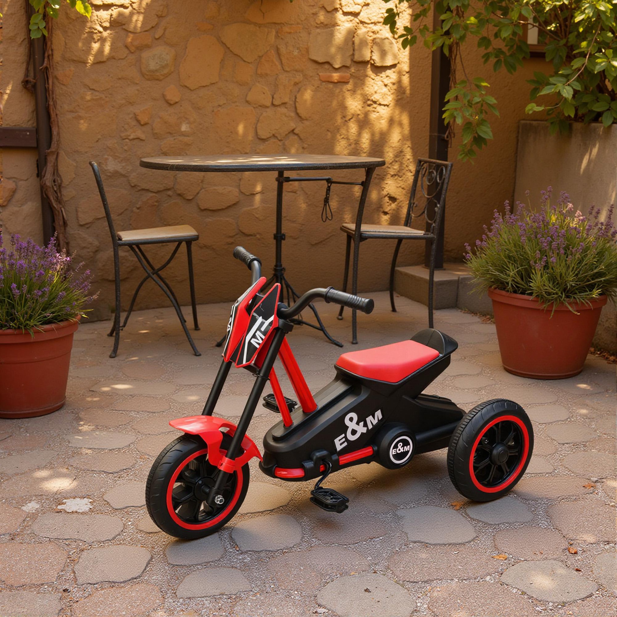 Voir la diapositive 2 : HOMCOM Tricycle enfant moto roues dia. 21,5 cm rouge noir