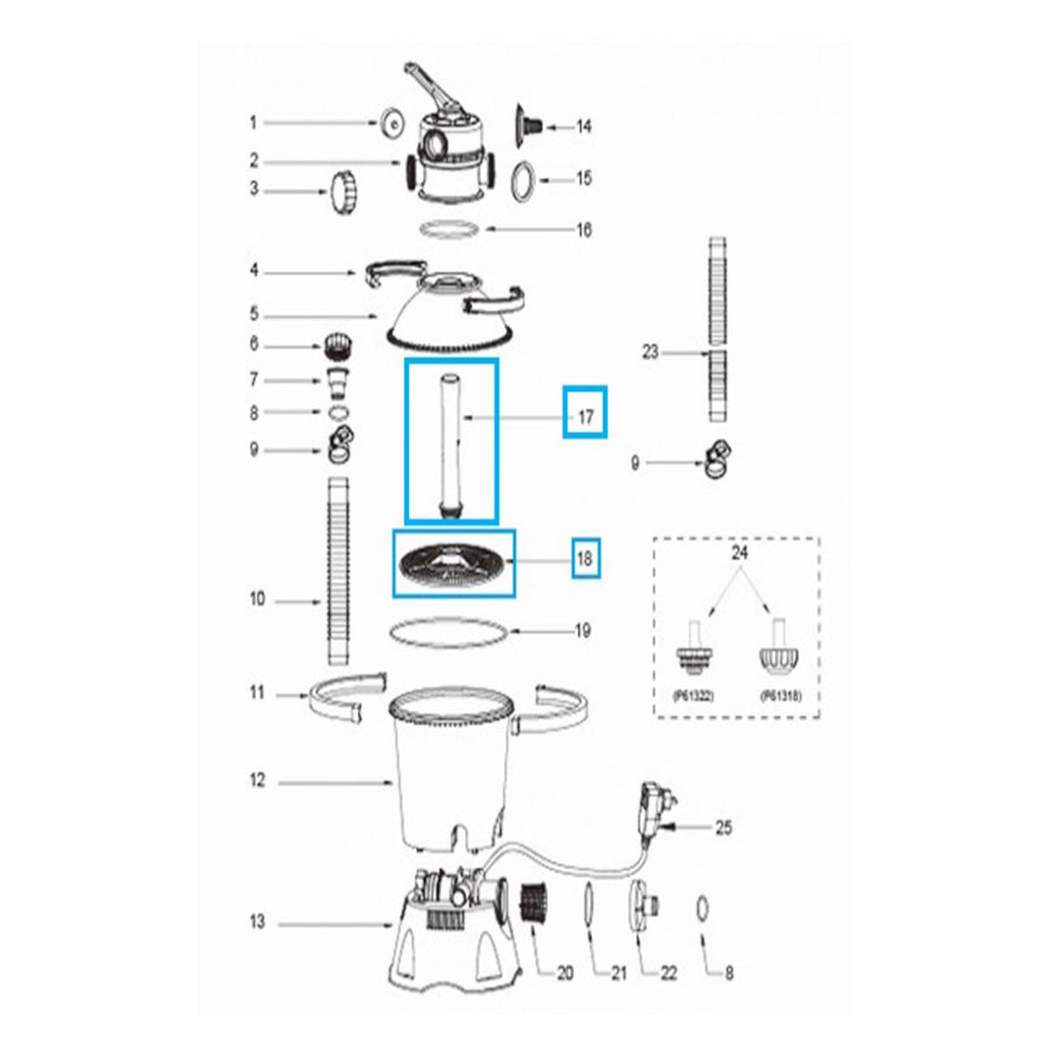 Voir la diapositive 2 : BESTWAY Tube central + filtre d'entrée pour filtres à sable 3,028 m³/h - Bestway