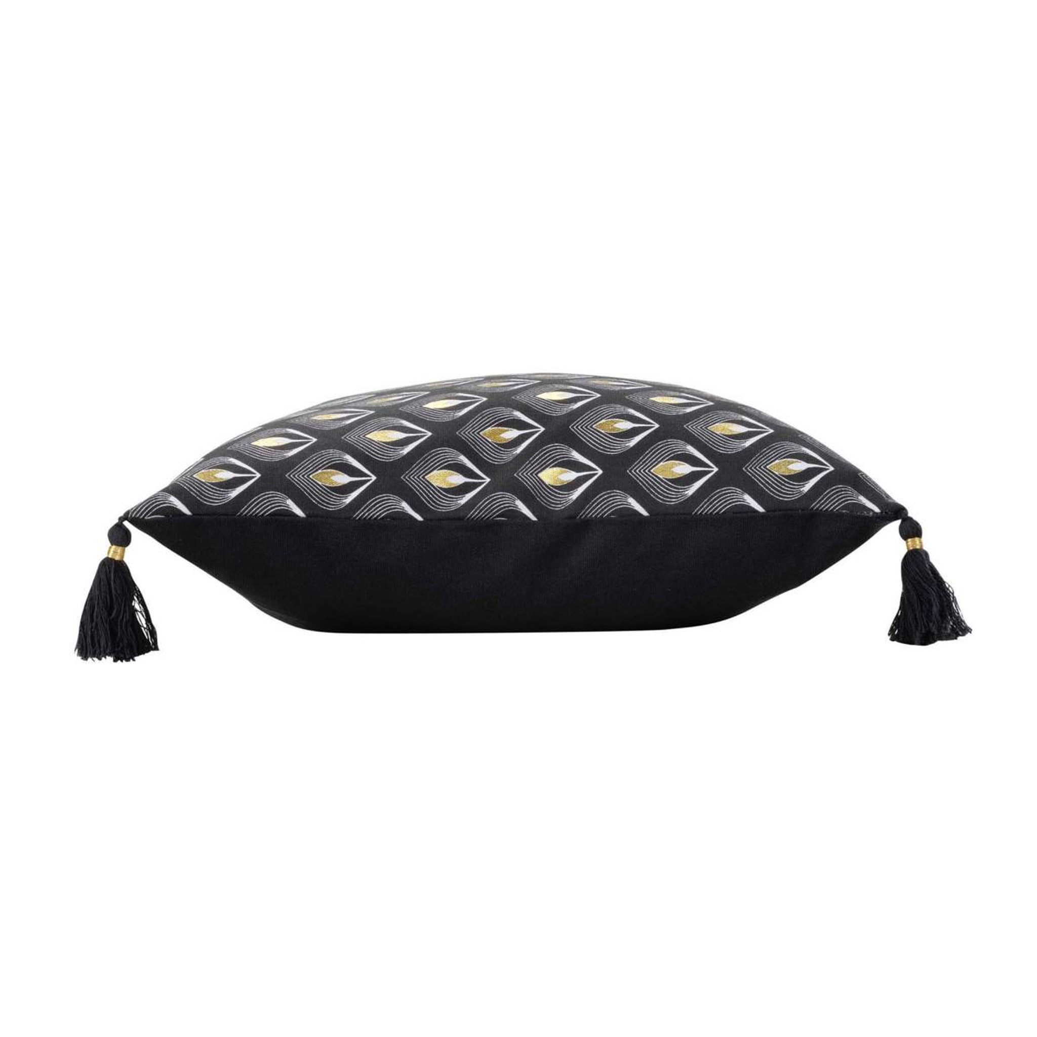 Voir la diapositive 2 : Douceur d'Intérieur Housse de coussin déco  noireor  40x40cm noir