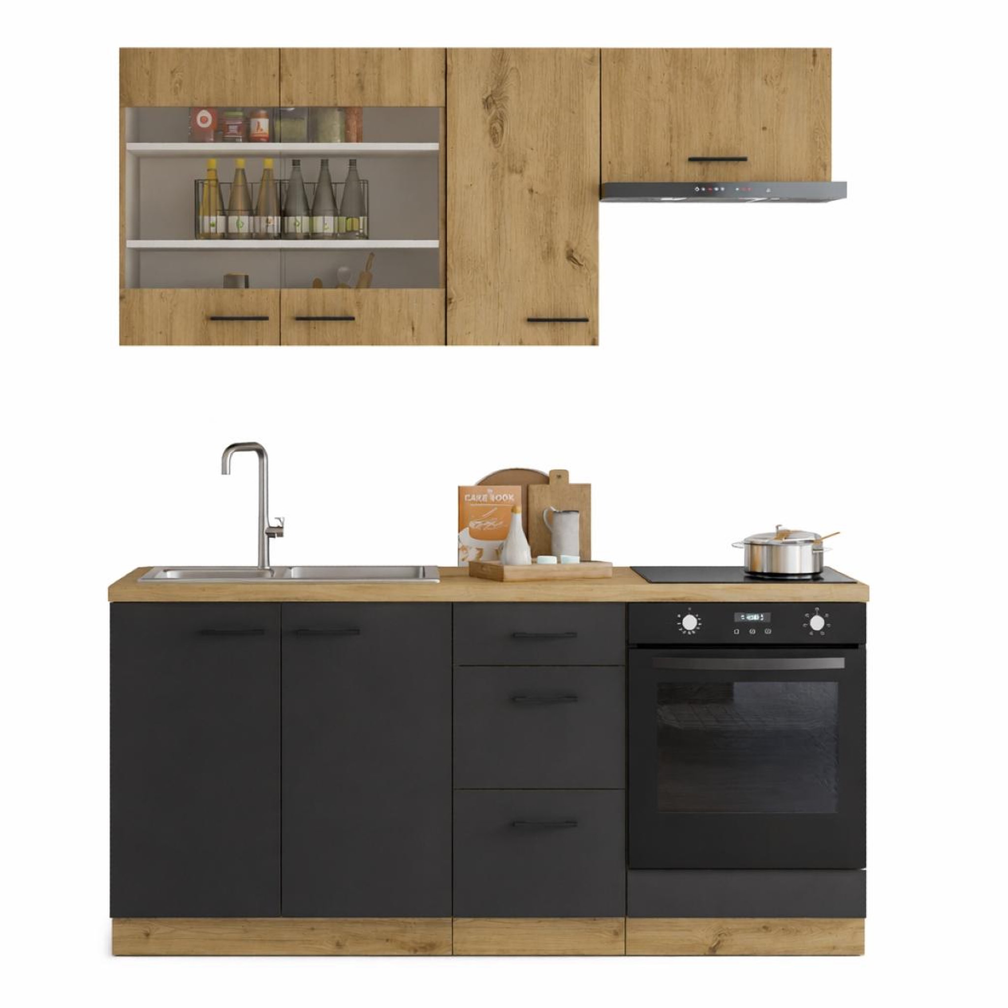 JLC KREATION Cuisine complète moderne noir et bois 180cm ODESSA