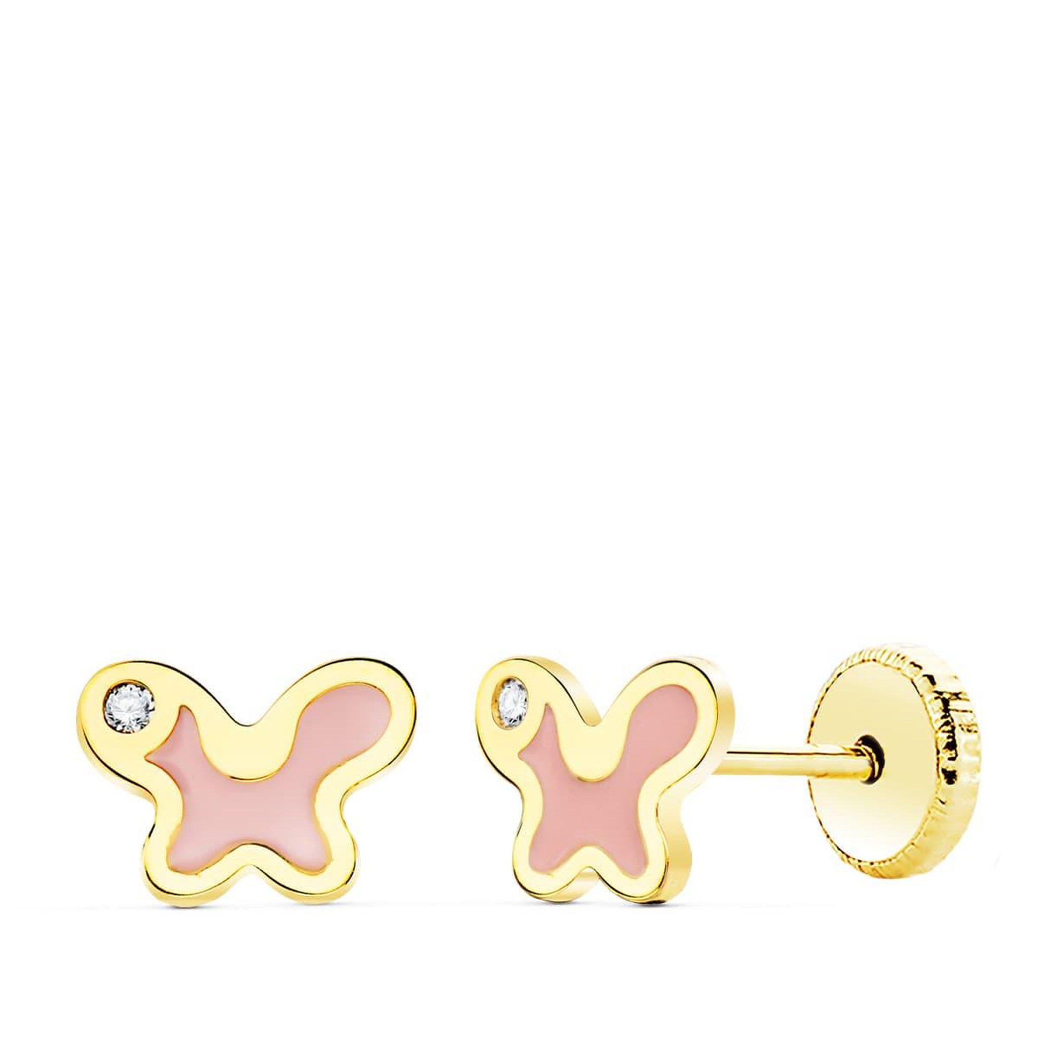 L'ATELIER D'AZUR Boucles d'Oreilles Or 18 Carats 750 Jaune - Zirconiums et émail - Papillons