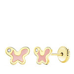 L'ATELIER D'AZUR Boucles d'Oreilles Or 18 Carats 750 Jaune - Zirconiums et émail - Papillons