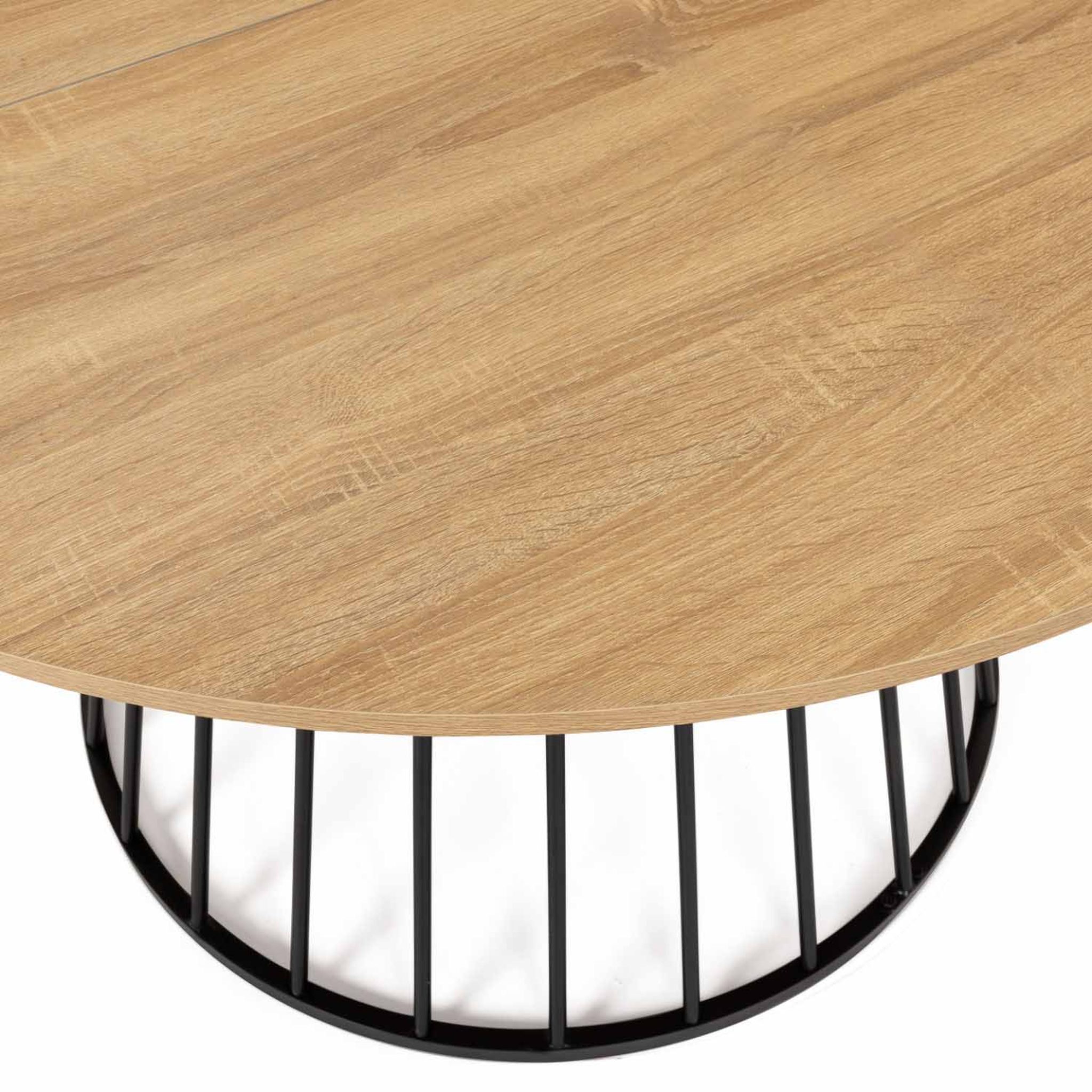 Voir la diapositive 5 : ID MARKET Table à manger ronde yuna 6 personnes plateau bois et pied filaire en métal noir 110 cm