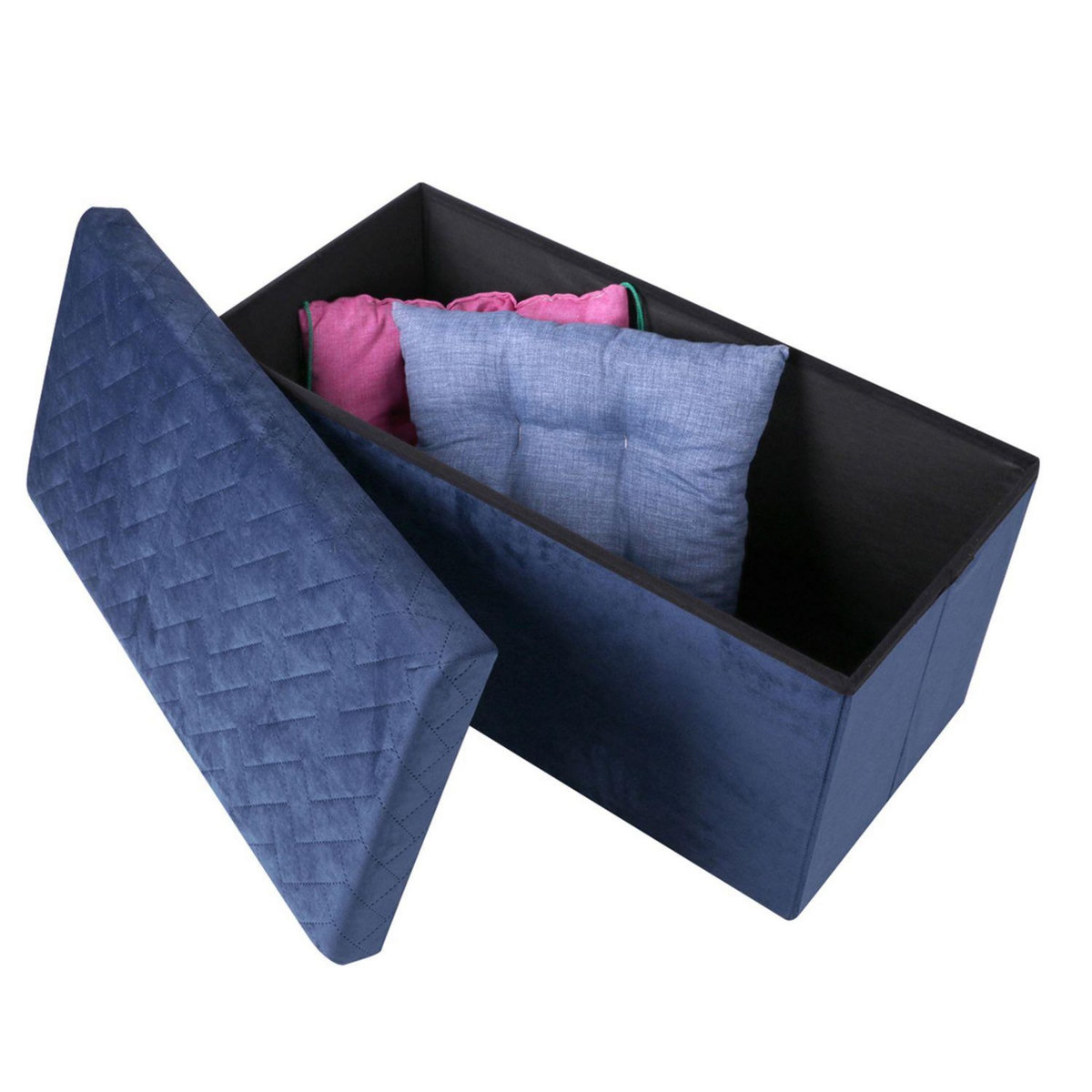 TOILINUX Banc de rangement pliable Kube en velours - Bleu