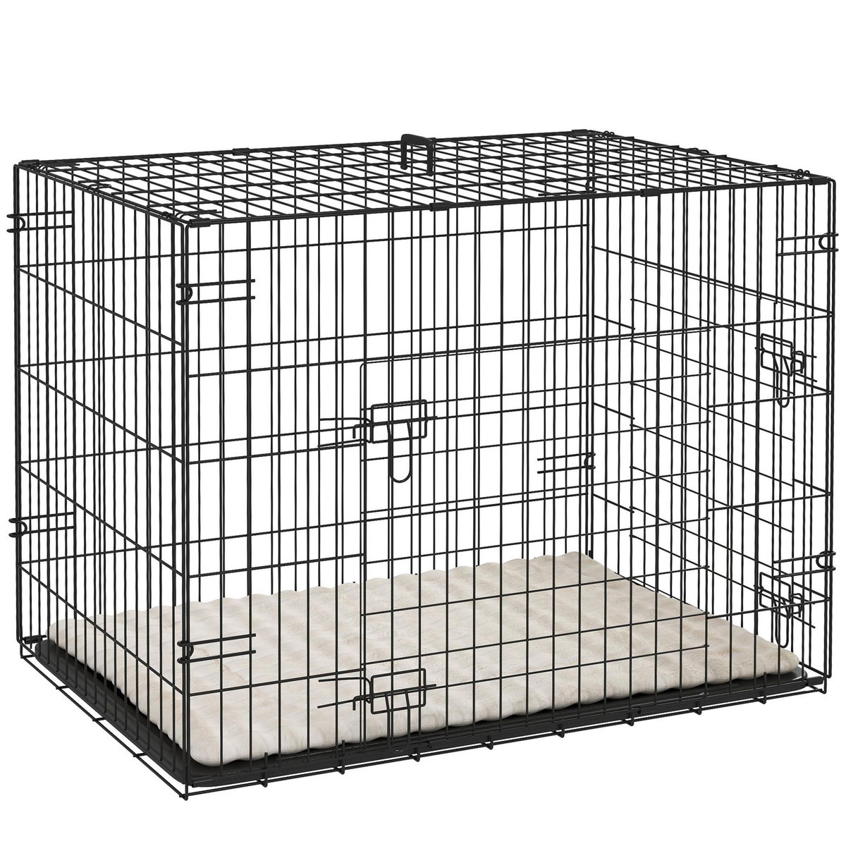 PAWHUT Cage chien pliable - 2 portes verrouillables, plateau amovible, coussin - 76 x 53 x 60 cm - beige noir