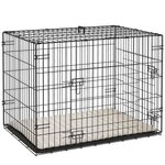 PAWHUT Cage chien pliable - 2 portes verrouillables, plateau amovible, coussin - 76 x 53 x 60 cm - beige noir