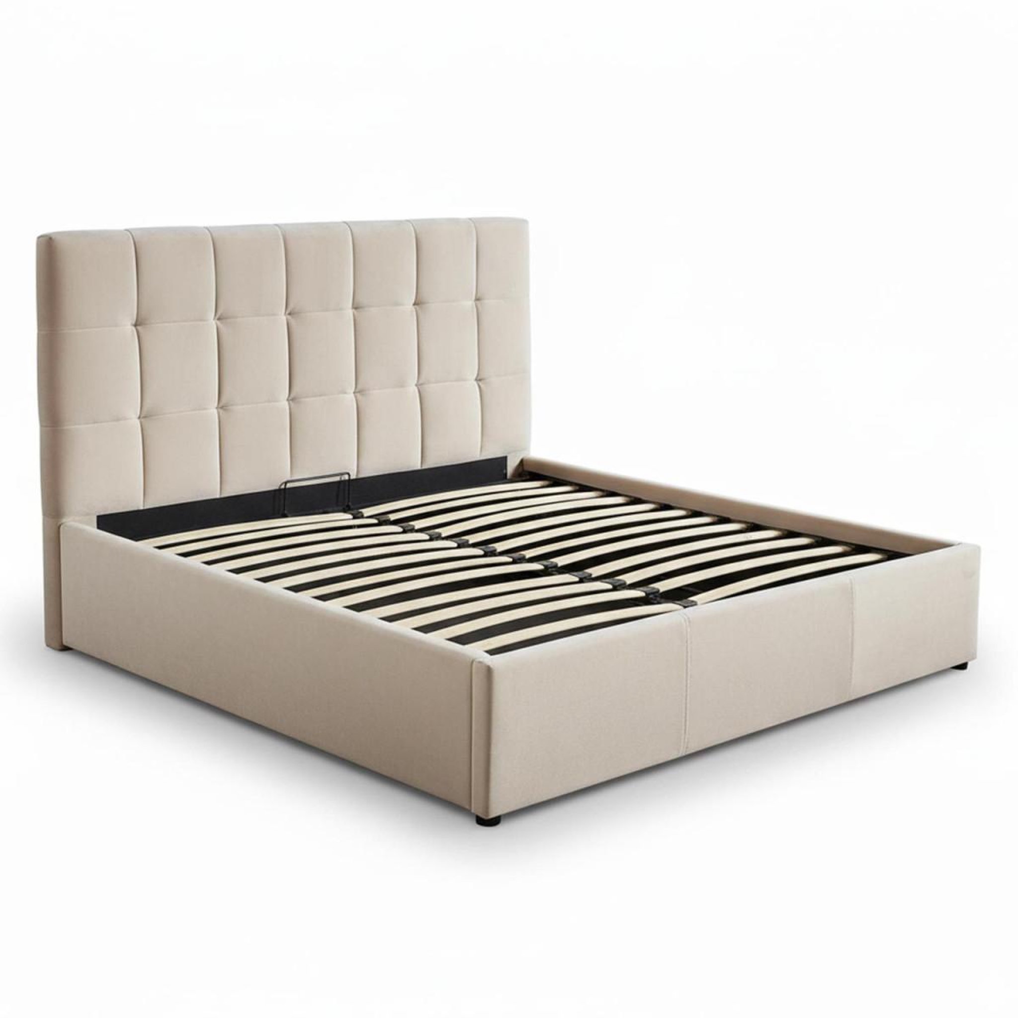 Voir la diapositive 3 : Paris Prix Pack lit coffre en velours & matelas  lucia & goodream  160x200cm beige