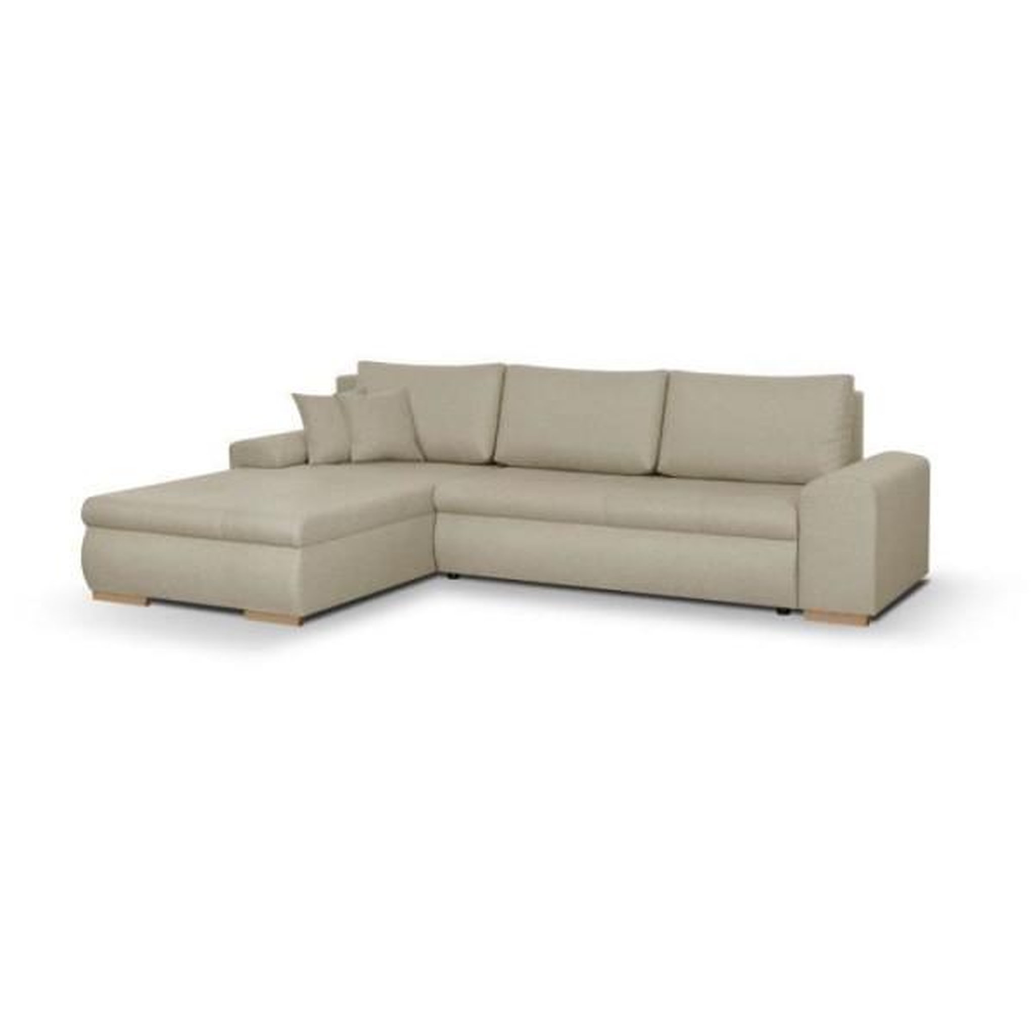 Voir la diapositive 3 : MARKET24 Canapé d'angle convertible réversible + coffre de rangement - Tissu Beige - L 289 x P 94/188 x H 88 cm - INDIAN