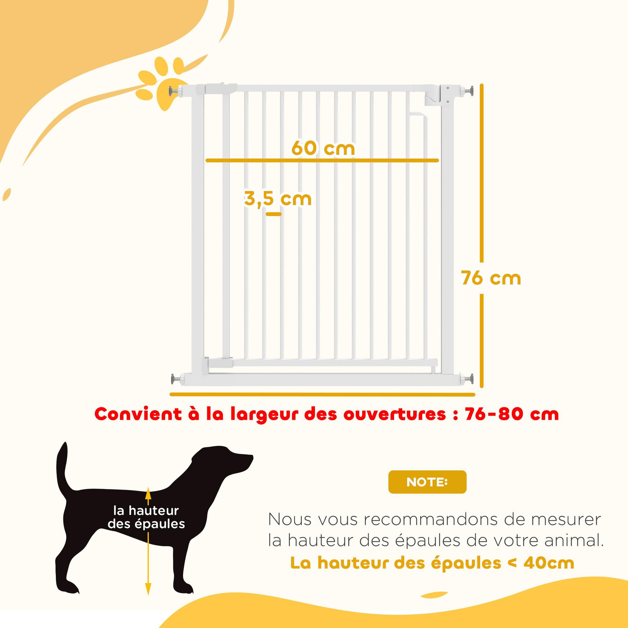 Voir la diapositive 3 : PAWHUT Barrière de sécurité chien largeur réglable 76-80 cm acier blanc