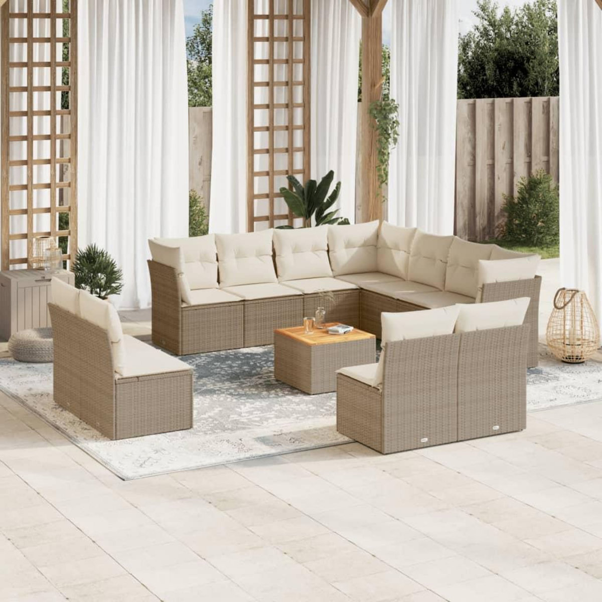 VIDAXL Salon de jardin avec coussins 12 pcs beige resine tressee