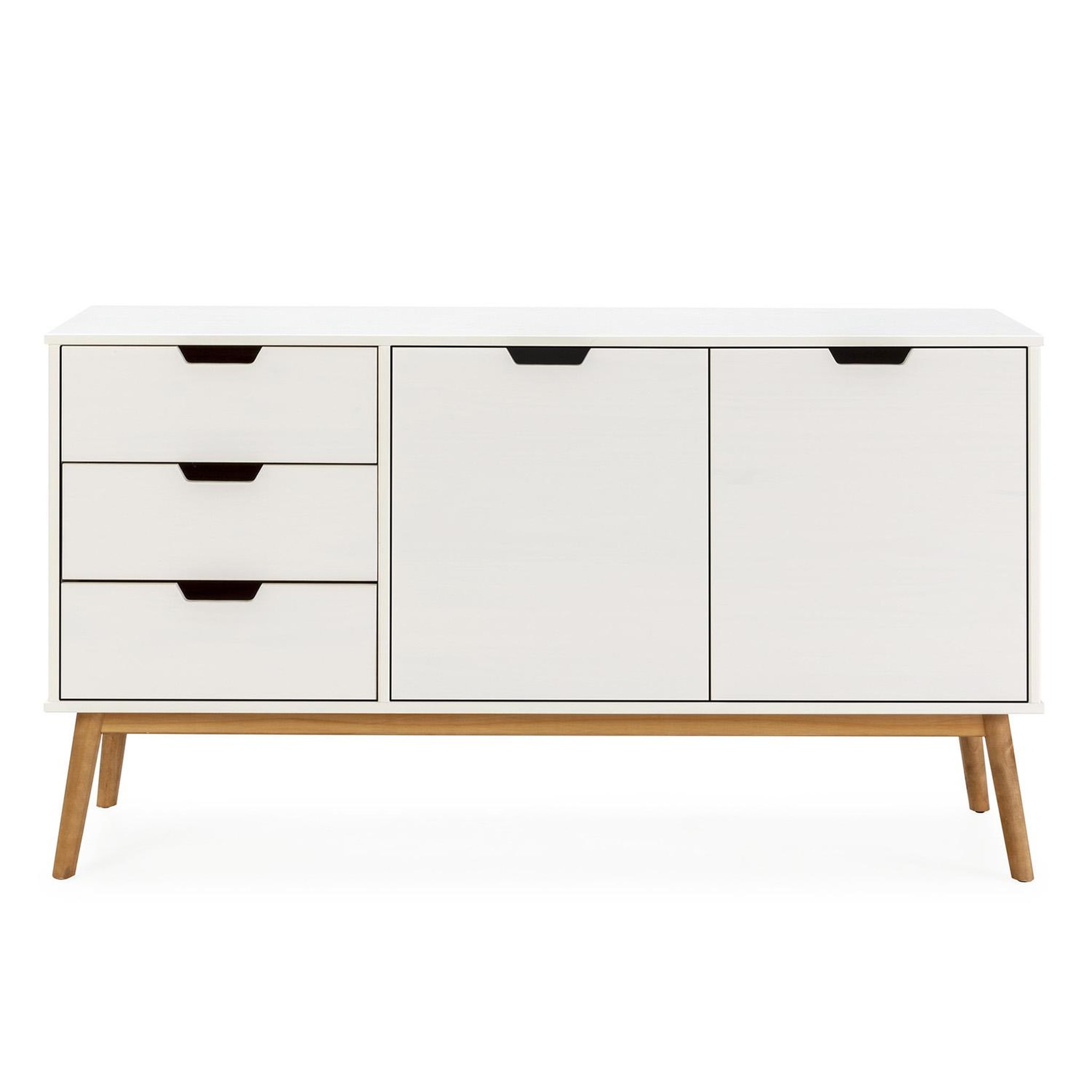 Voir la diapositive 3 : VS VENTA-STOCK Buffet Baku 3 tiroir y 2 porte blanc, pin massif, longueur 140 cm