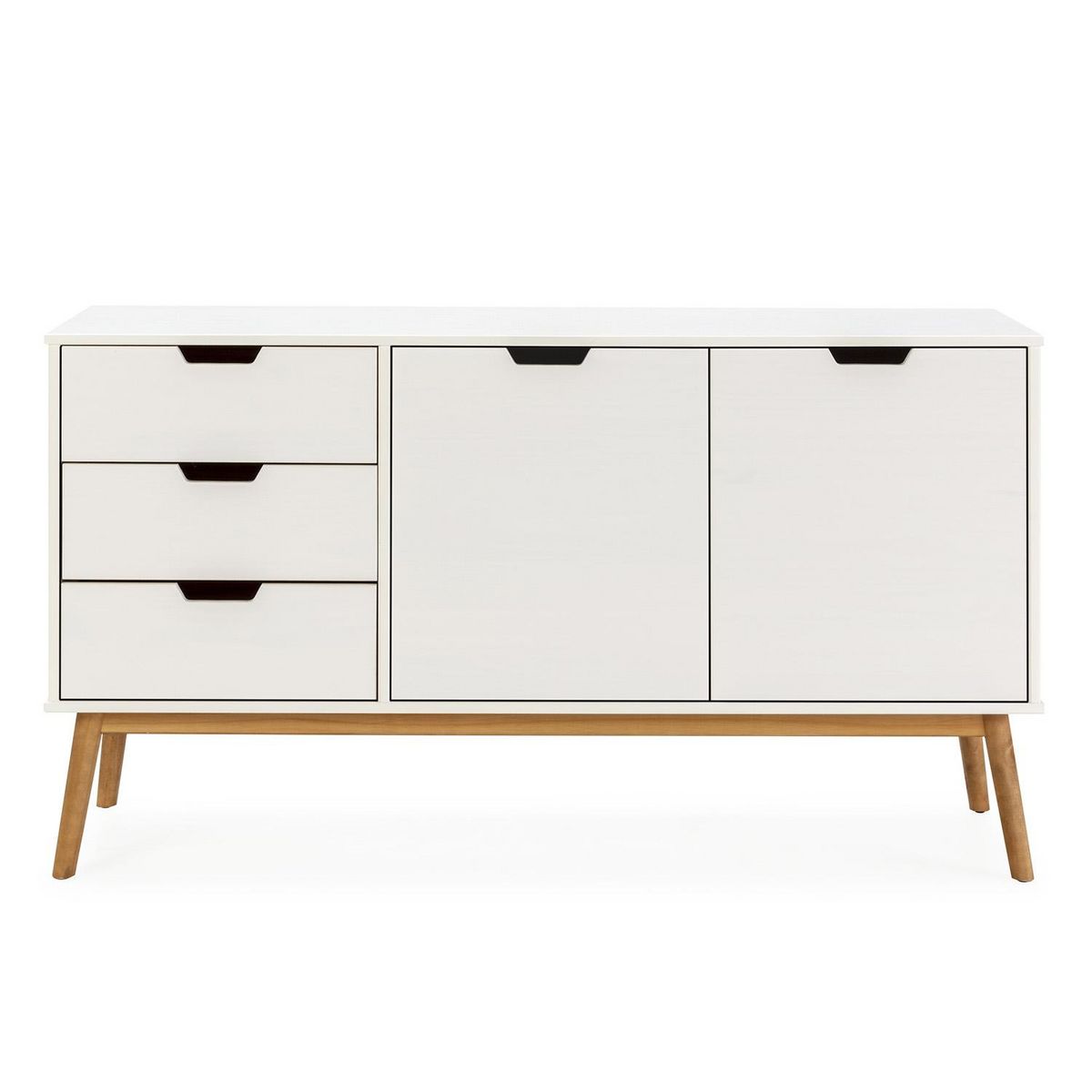 VS VENTA-STOCK Buffet Baku 3 tiroir y 2 porte blanc, pin massif, longueur 140 cm