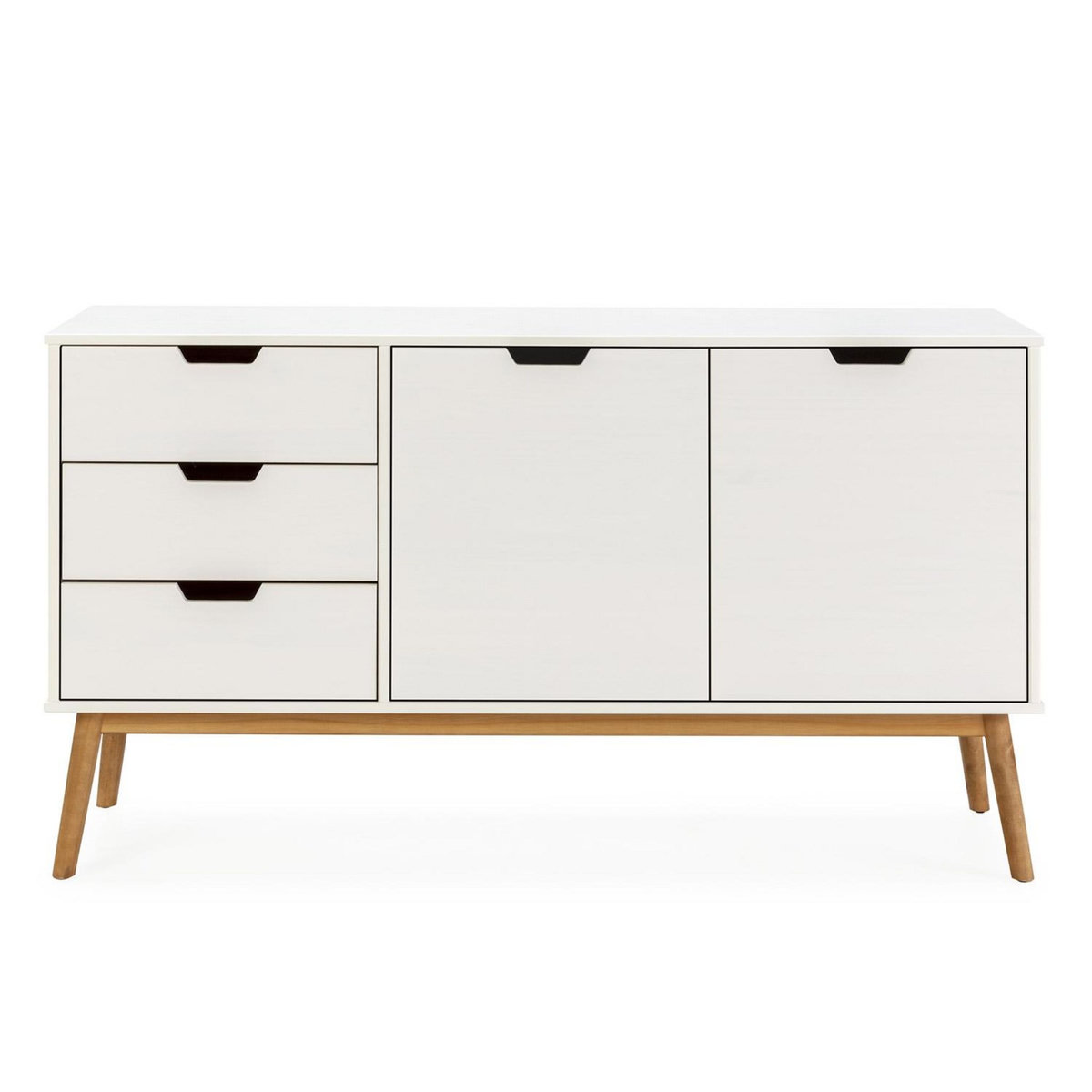 VS VENTA-STOCK Buffet Baku 3 tiroir y 2 porte blanc, pin massif, longueur 140 cm