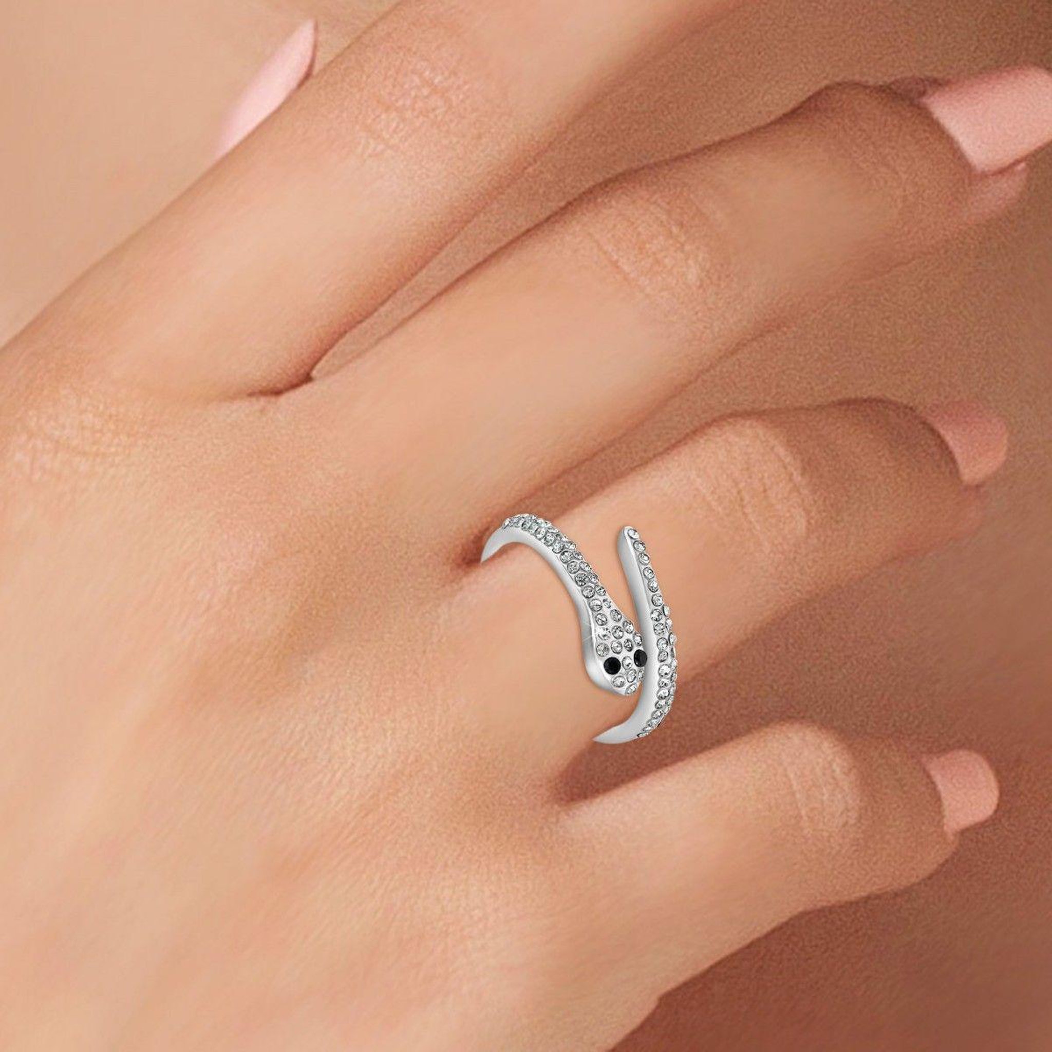 Voir la diapositive 2 : SC CRYSTAL Bague serpent ajustable par SC Crystal ornée de deux véritables diamants noirs