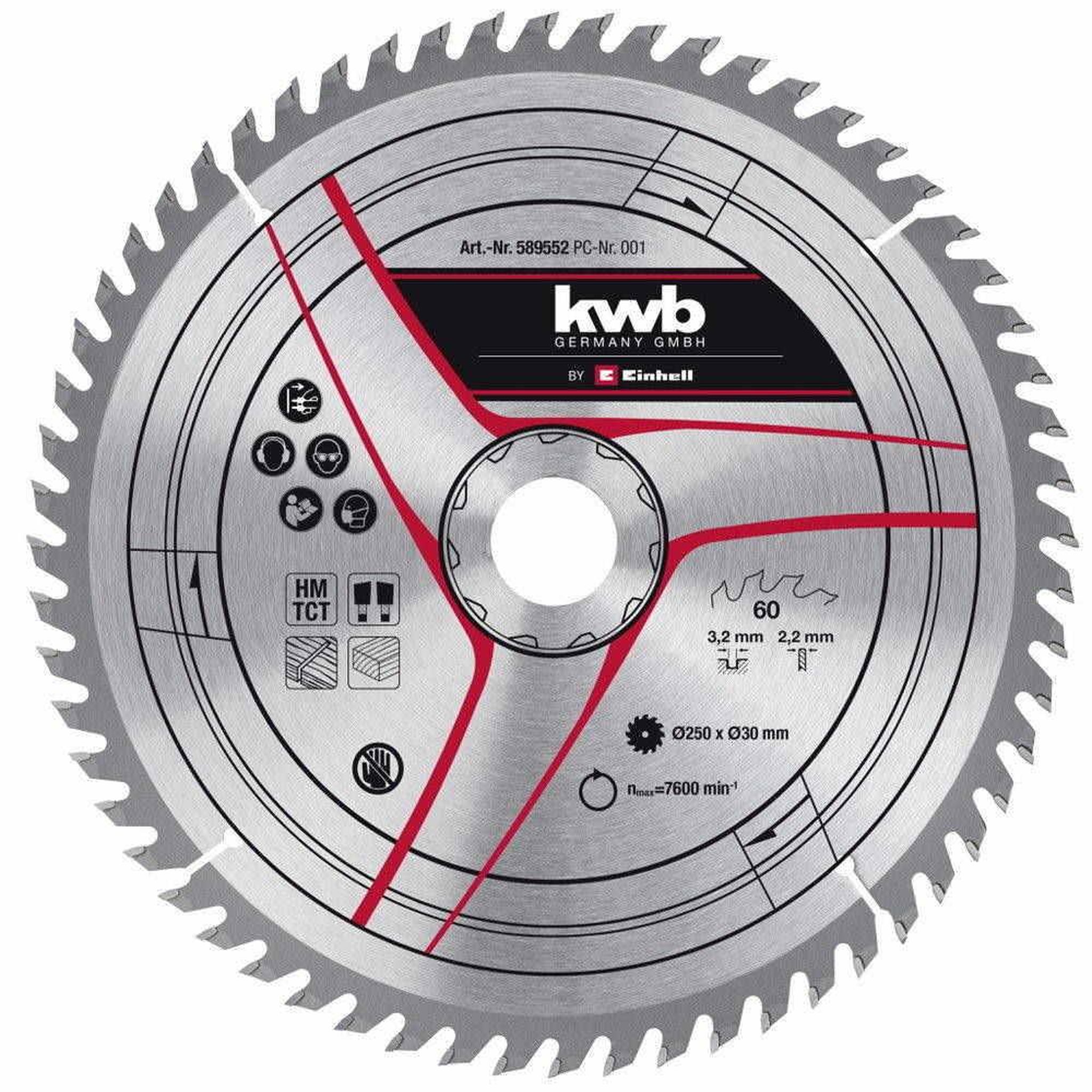 KWB Lame pour scie sur table diamètre 250x30x3,2 mm, 60 dents