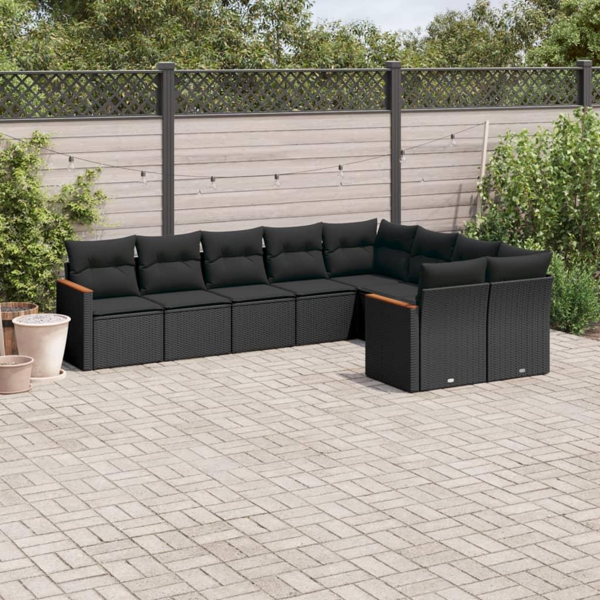 VIDAXL Salon de jardin 9 pcs avec coussins noir resine tressee