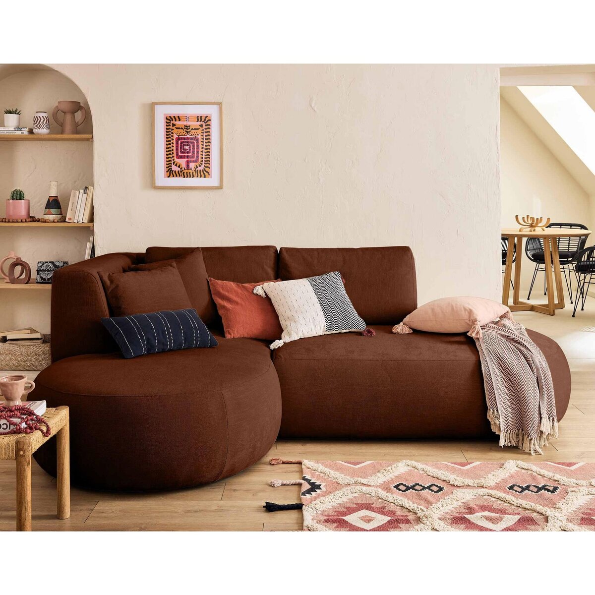 LISA DESIGN Santorini - canapé modulable d'angle gauche + pouf - 4 places - en tissu texturé