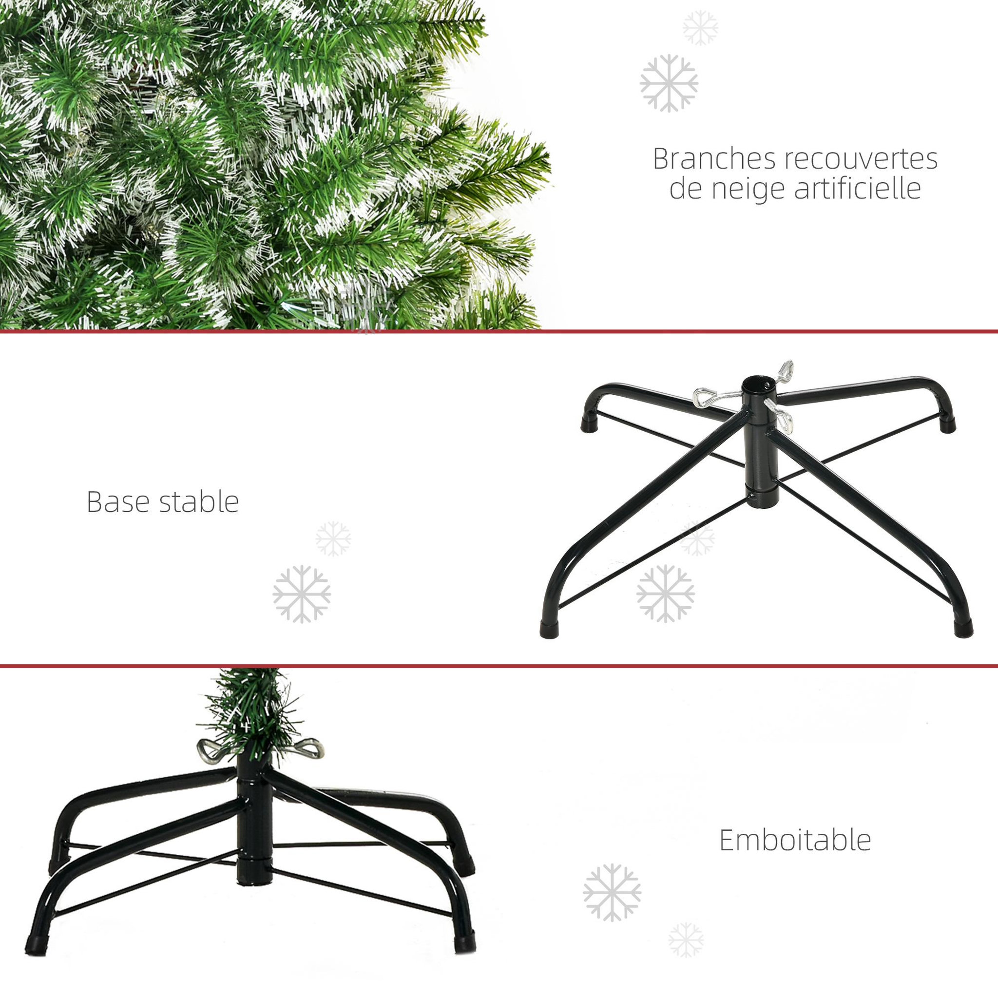 Voir la diapositive 5 : HOMCOM Sapin de Noël artificiel aspect enneigé Ø 75 x 150H cm 416 branches épines imitation Nordmann grand réalisme