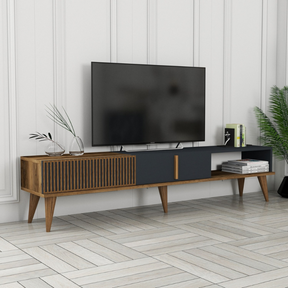 CONCEPT USINE Meuble TV design bois et anthracite 180 cm NOLA