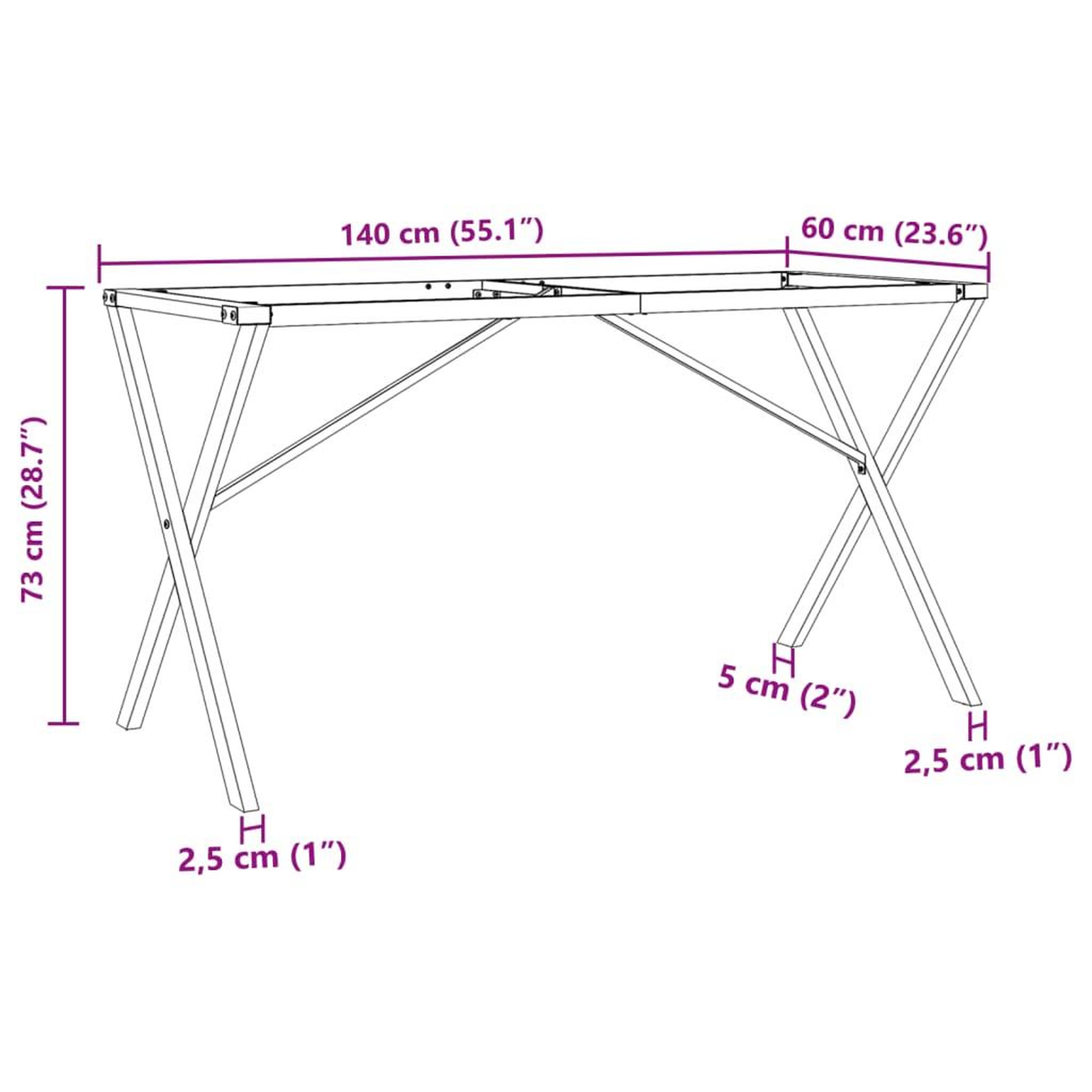 Voir la diapositive 6 : VIDAXL Pieds de table a manger cadre en X 140x60x73 cm acier