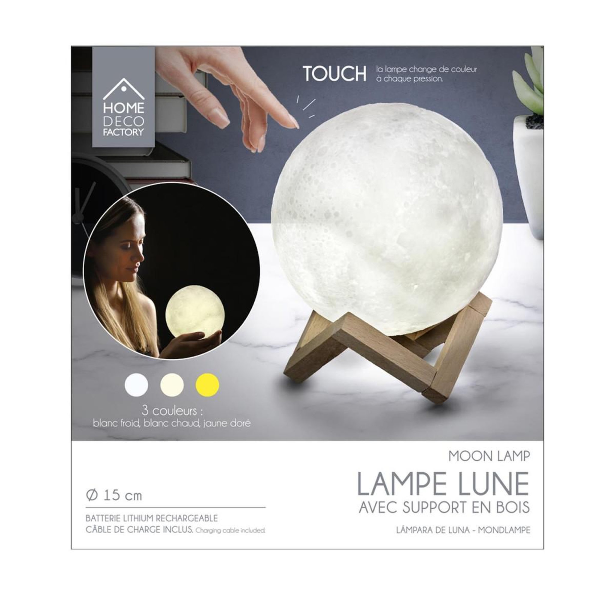 Voir la diapositive 3 : The Home Deco Factory Lampe à poser tactile  lune  15cm blanc