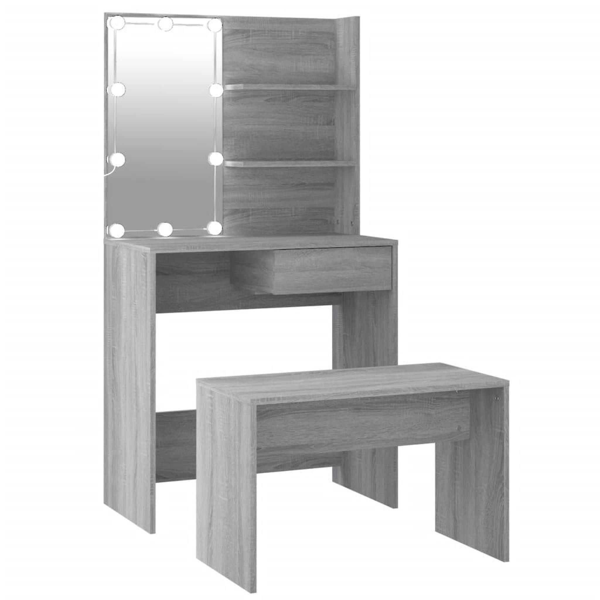 Voir la diapositive 2 : VIDAXL Ensemble de coiffeuse avec LED Sonoma gris Bois d'ingenierie