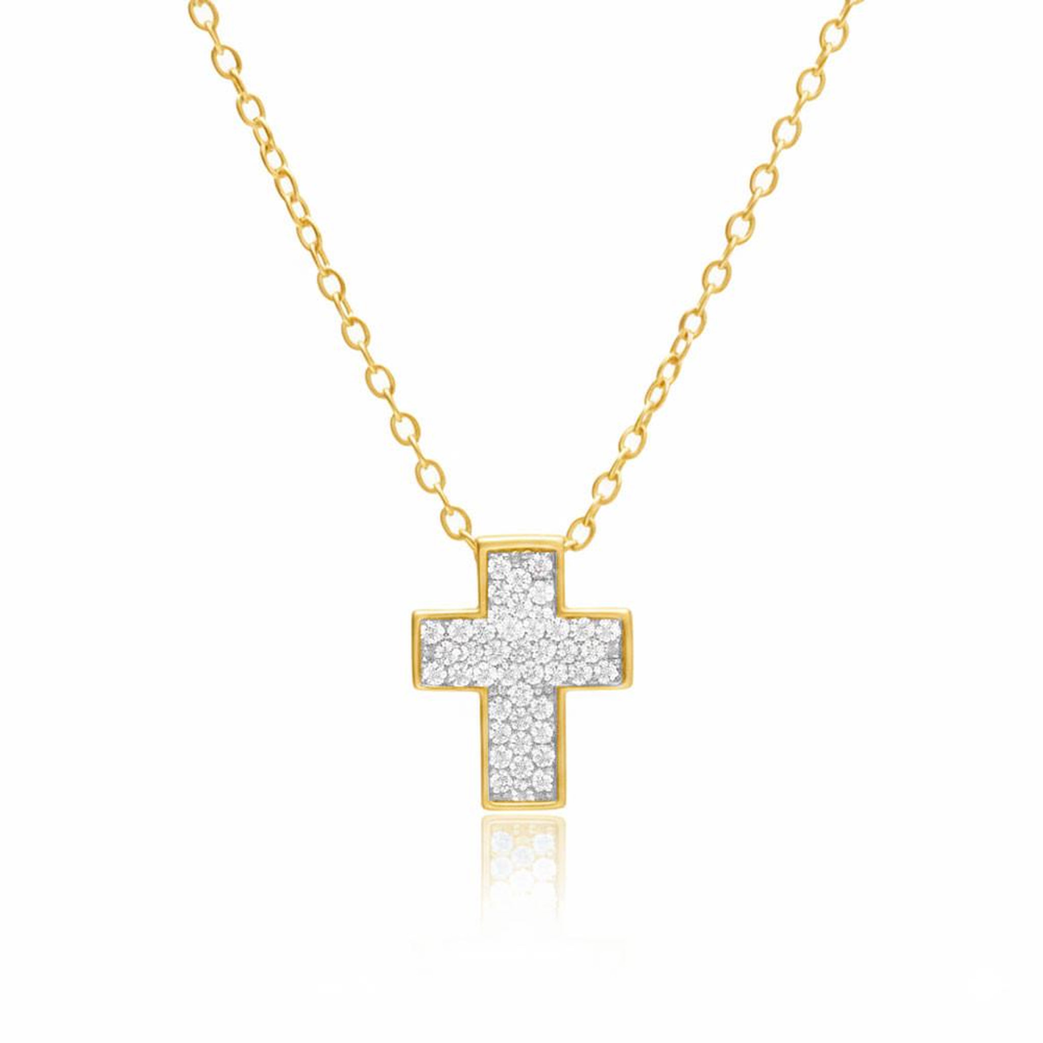 L'ATELIER D'AZUR Collier Argent 925/000 Doré - Croix Pavée de Zirconiums