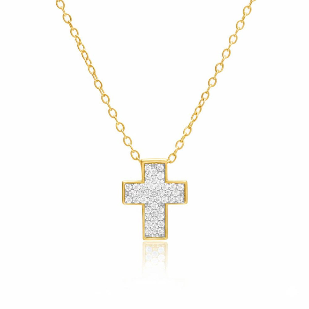 L'ATELIER D'AZUR Collier Argent 925/000 Doré - Croix Pavée de Zirconiums