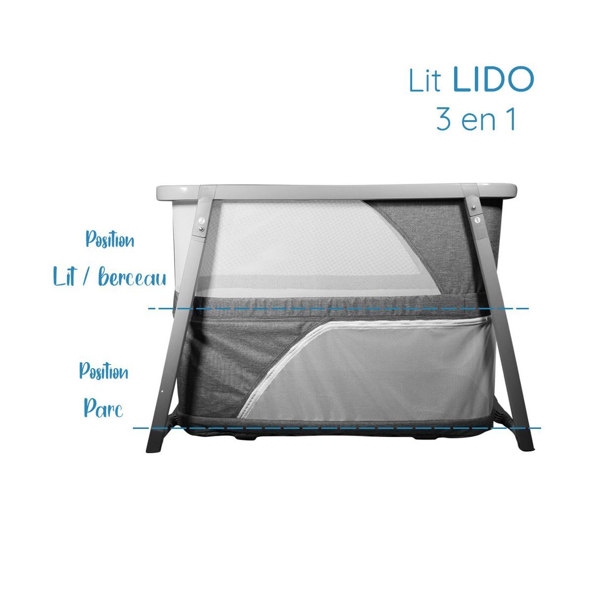 NANIA Lit pliant bébé 3 en 1 LIDO gris