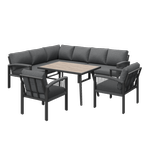 MERAX Salon de jardin 8 places en fer avec table aspect bois, pieds réglables, coussins fournis, gris