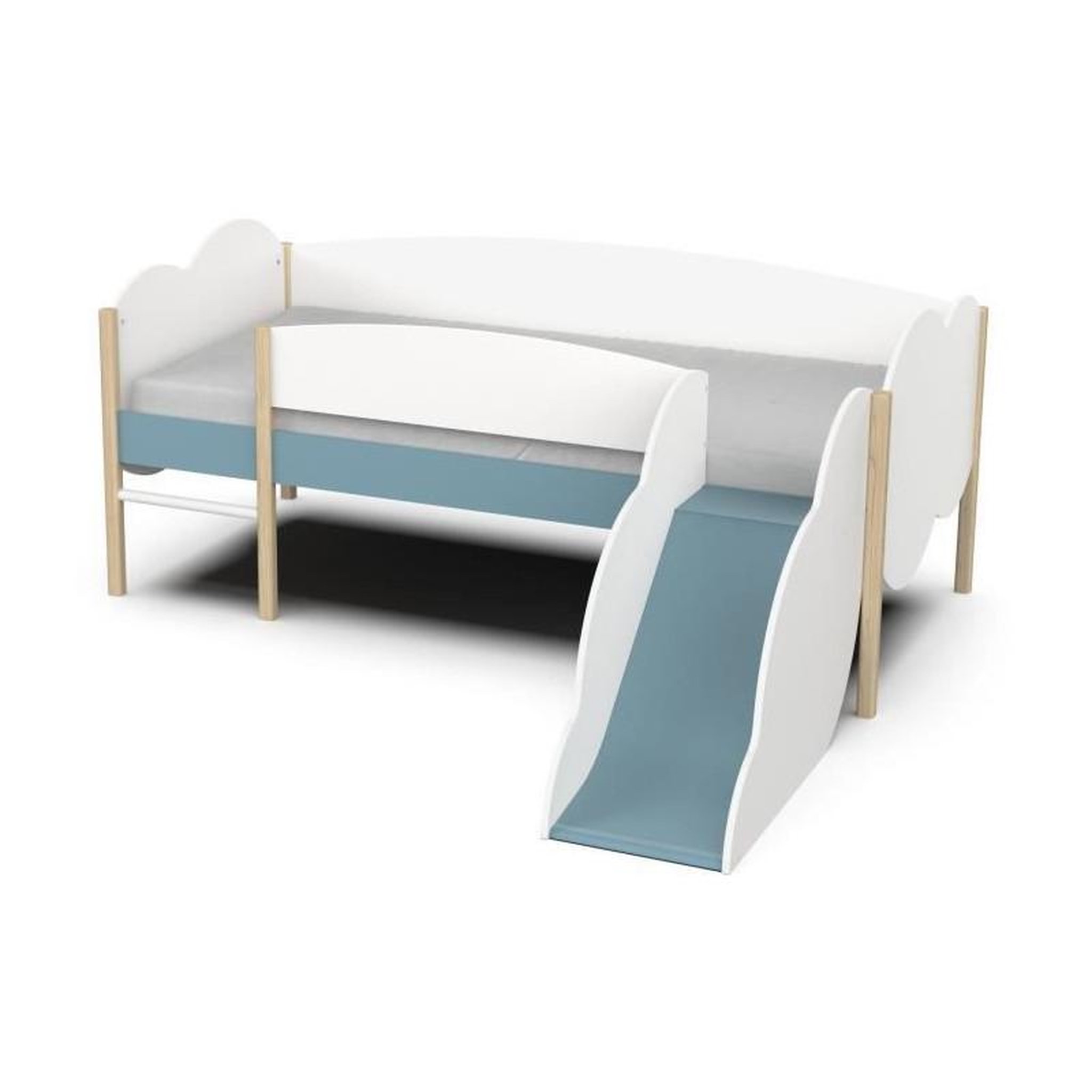 Demeyere DEMEYERE Lit toboggan - 90 x 200 cm - Sommier a lattes - 2 Tirroirs - Décor blanc et bleu orage