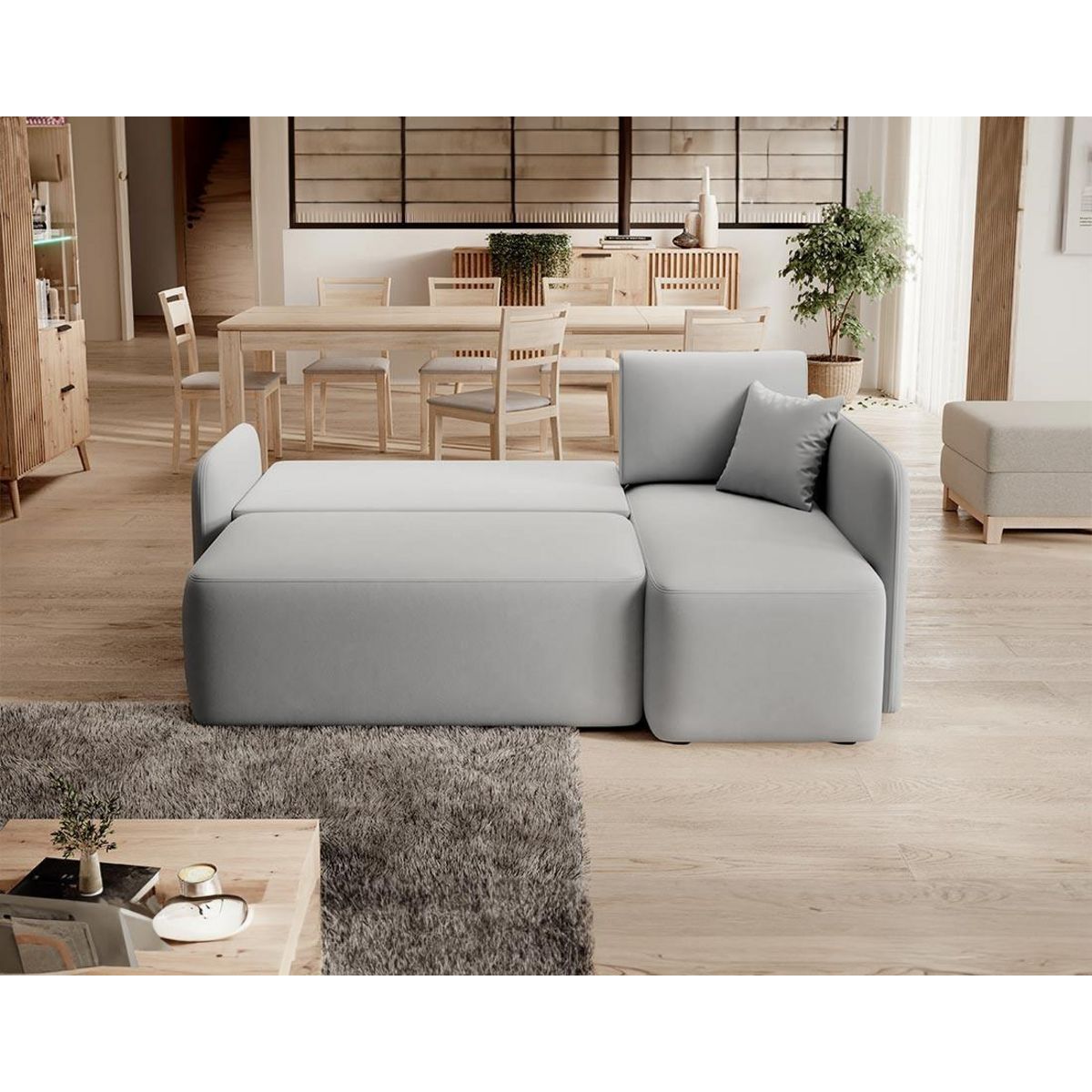 BEST MOBILIER Suzie - canapé d'angle droit 4 places convertible avec coffre en velours