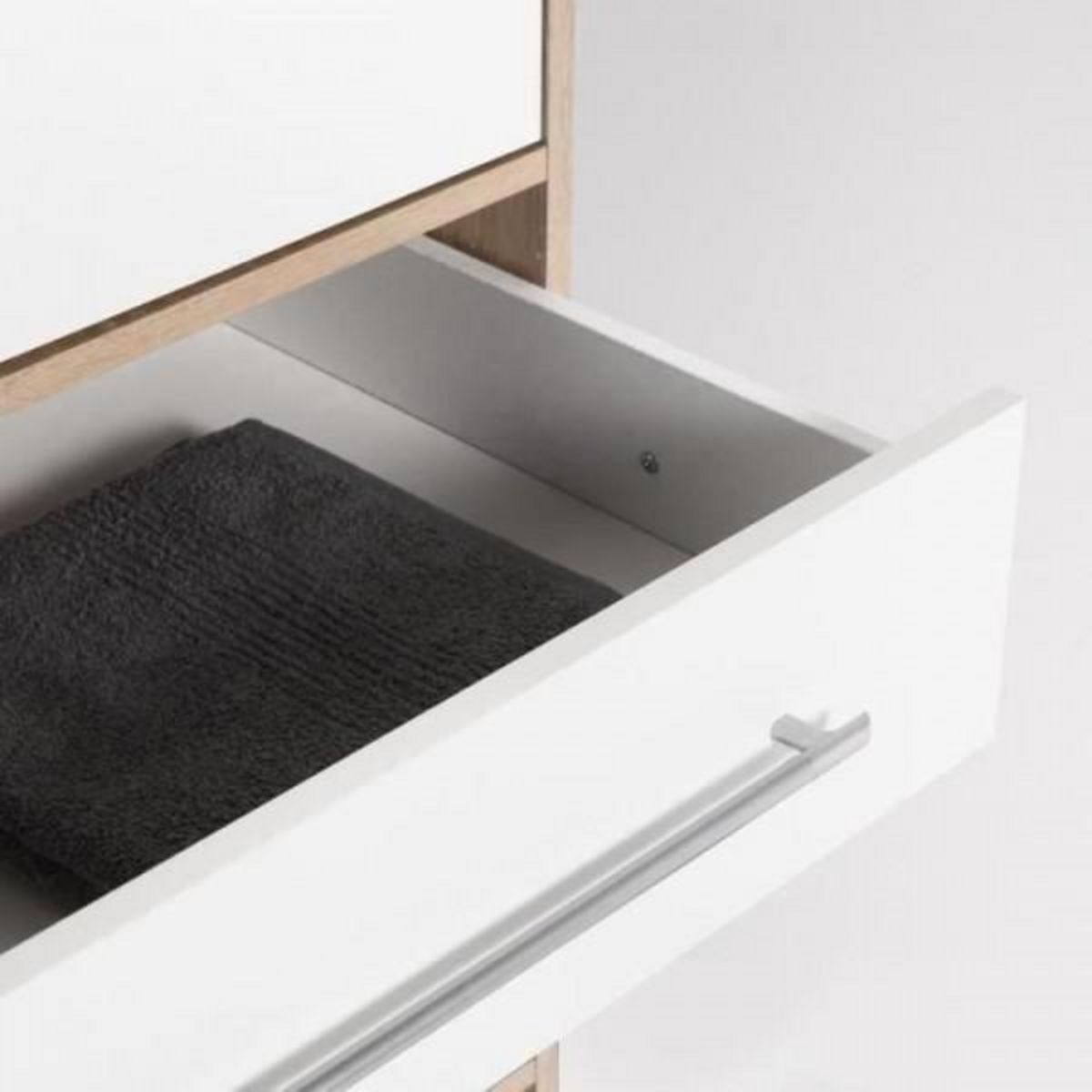 MARKET24 Armoire 4 portes battantes + 6 tiroirs - Chene et blanc - L 206 x P 60 x H 200 cm - JUPITER