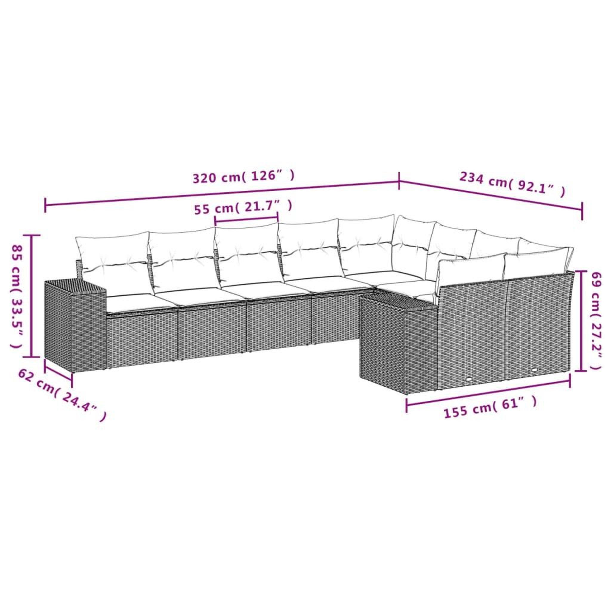 Voir la diapositive 6 : VIDAXL Salon de jardin 9 pcs avec coussins gris resine tressee