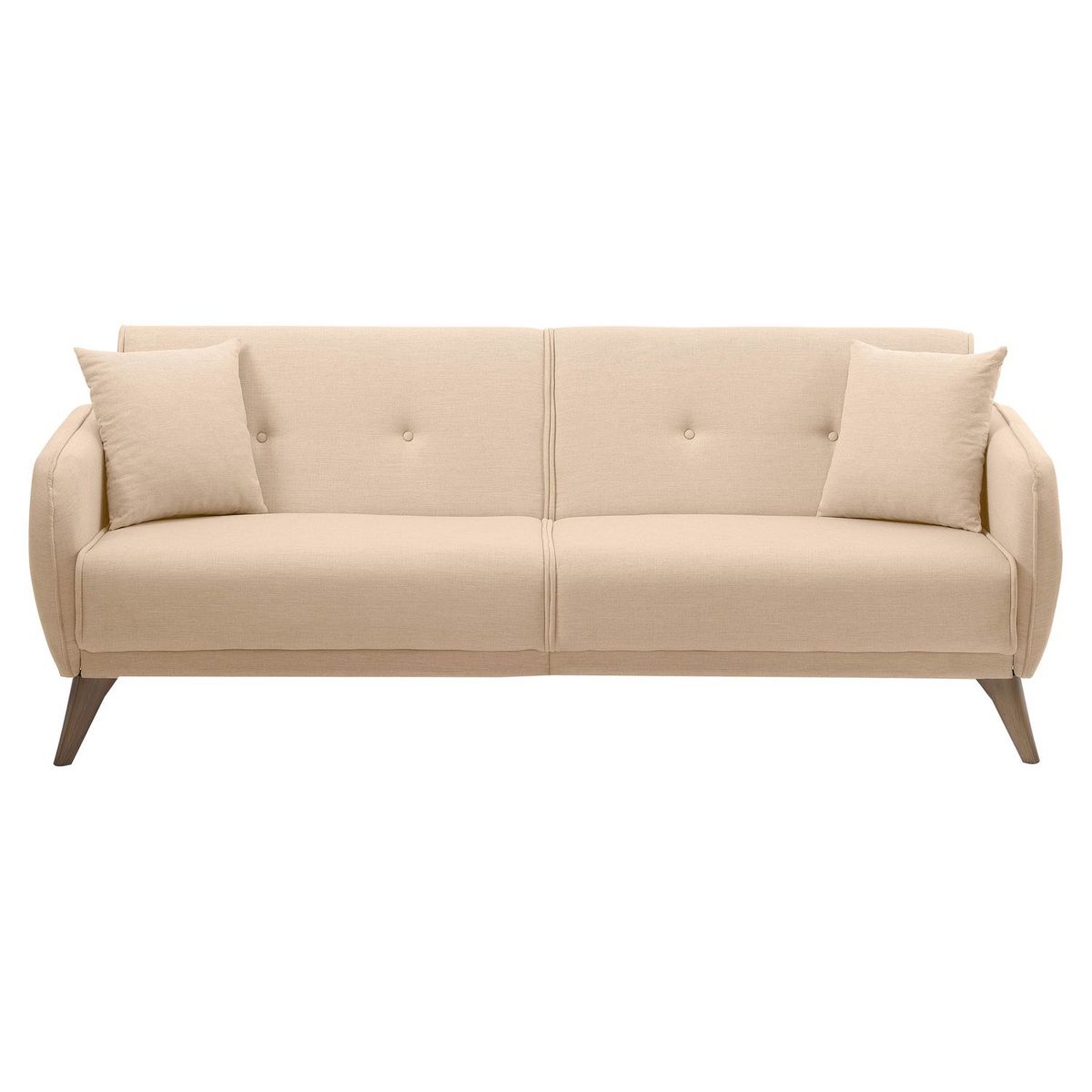 Canapé droit convertible 3 places tissu pieds bois clair BONJO