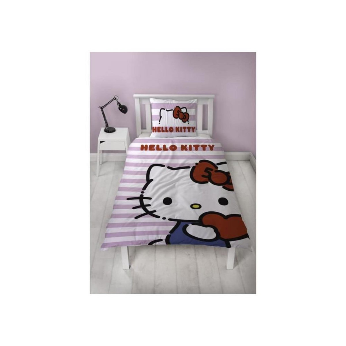 HELLO KITTY Parure de lit réversible - HELLO KITTY - Microfibre - 1 housse de couette 140 x 200 cm + 1 taie 63 x 63 cm