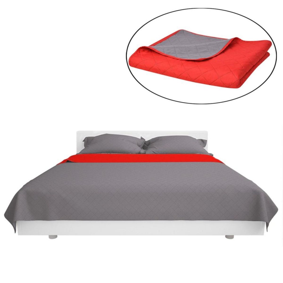 VIDAXL Couvre-lit matelasse double-face Rouge et gris 230x260 cm