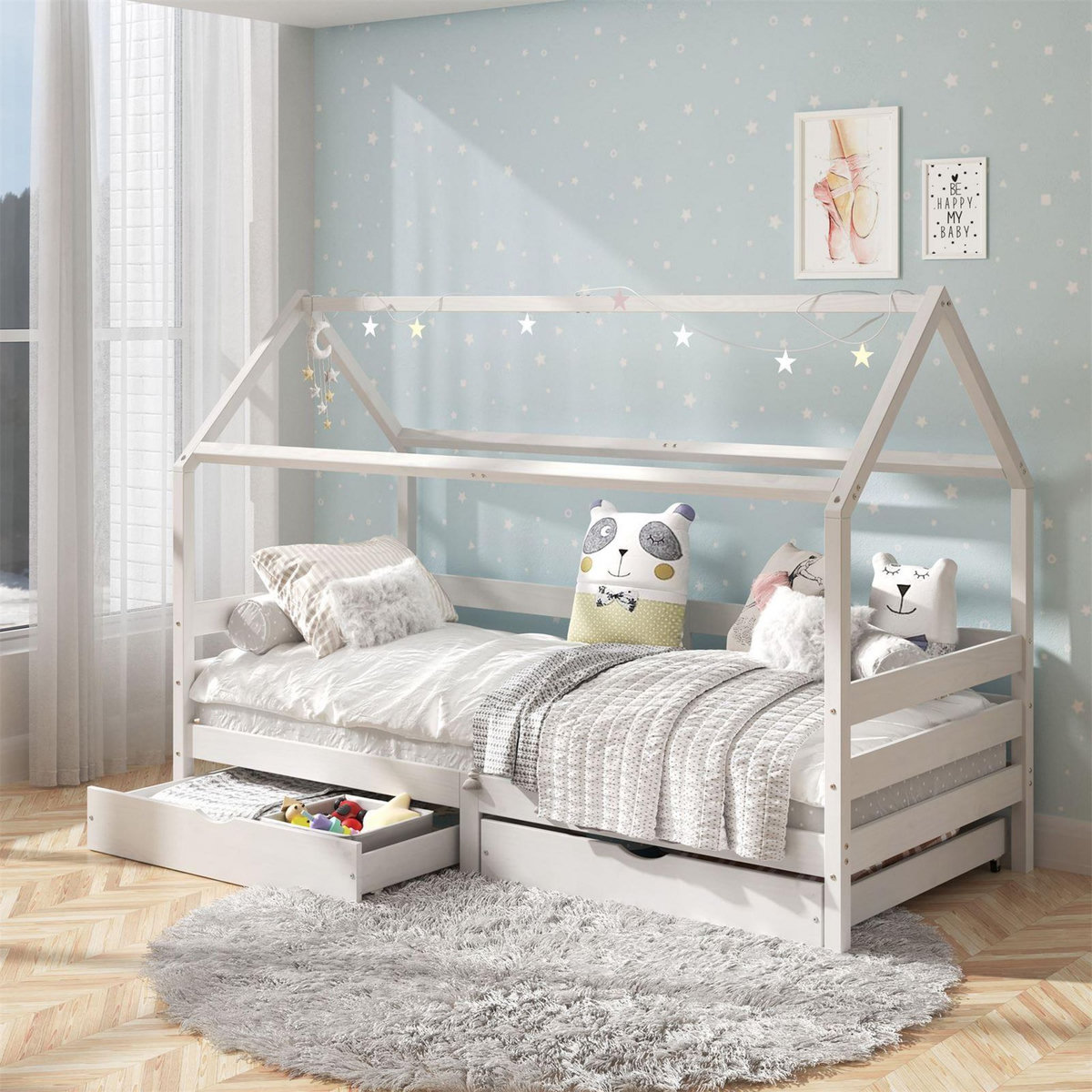 IDIMEX Lit cabane CLIA 90 x 200 cm avec tiroirs, en pin massif