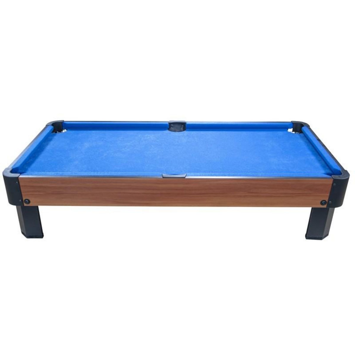 PLAY4FUN Billard de table avec accessoires - Kit Billard Compact de bureau ou salle de jeu, 102 x 51 x 22,5 cm - Marron et Tapis Bleu