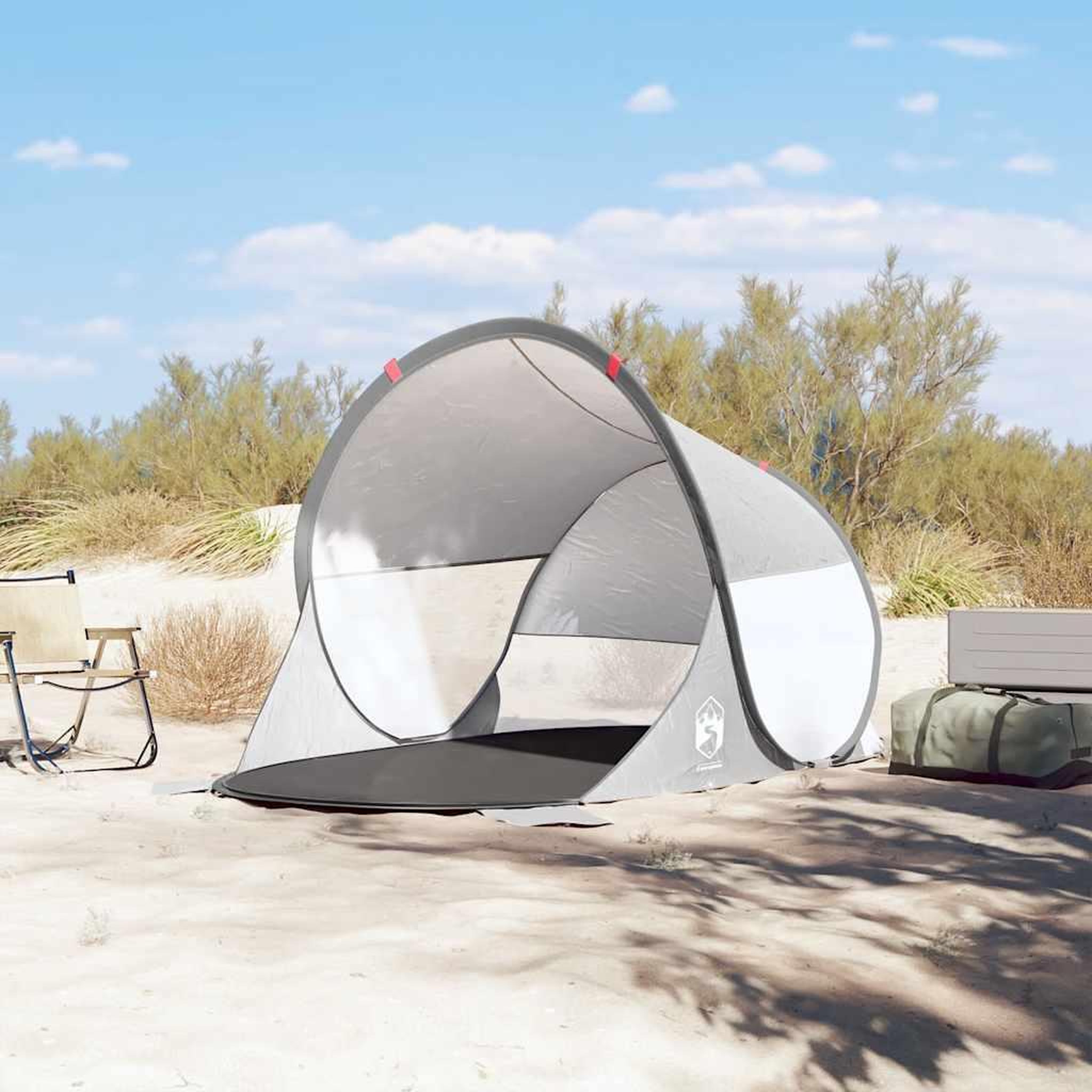 Voir la diapositive 1 : VIDAXL Tente de plage gris escamotable impermeable