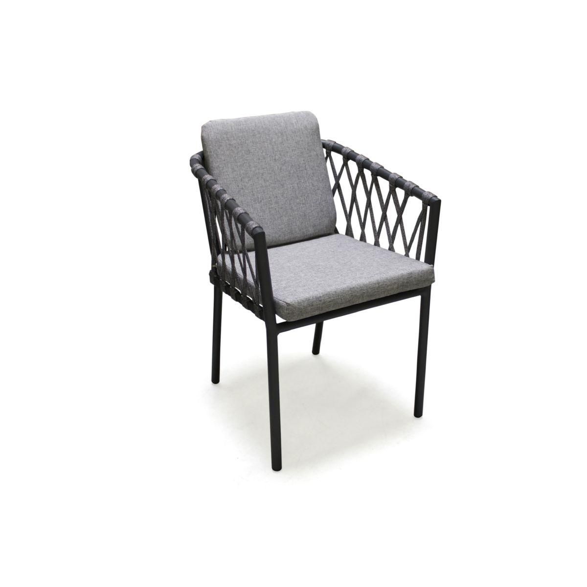 PARIS GARDEN Fauteuil de jardin empilable en aluminium et corde gris anthracite PILAT