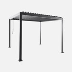 SWEEEK Pergola bioclimatique aux pieds arrondis aluminium et acier lames orientables 3x3m - Imperial. Coloris disponibles : Marron, Gris