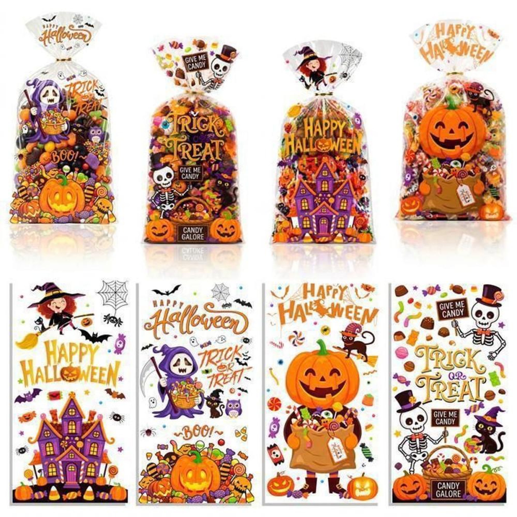 Sacs cadeaux bonbons Halloween multicolores 120 pièces