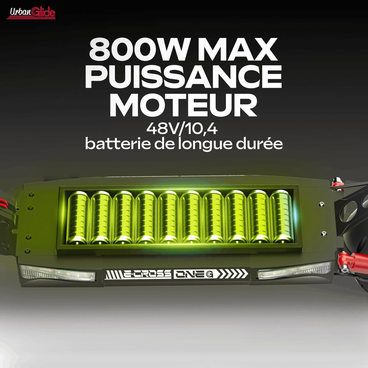 URBANGLIDE Trottinette Électrique  UrbanGlide ECROSS ONE BLEU – 800W, 25 km/h, Autonomie 50 km, Pneu tout terrain 10  , Batterie 48V/10.4Ah - 22Kg