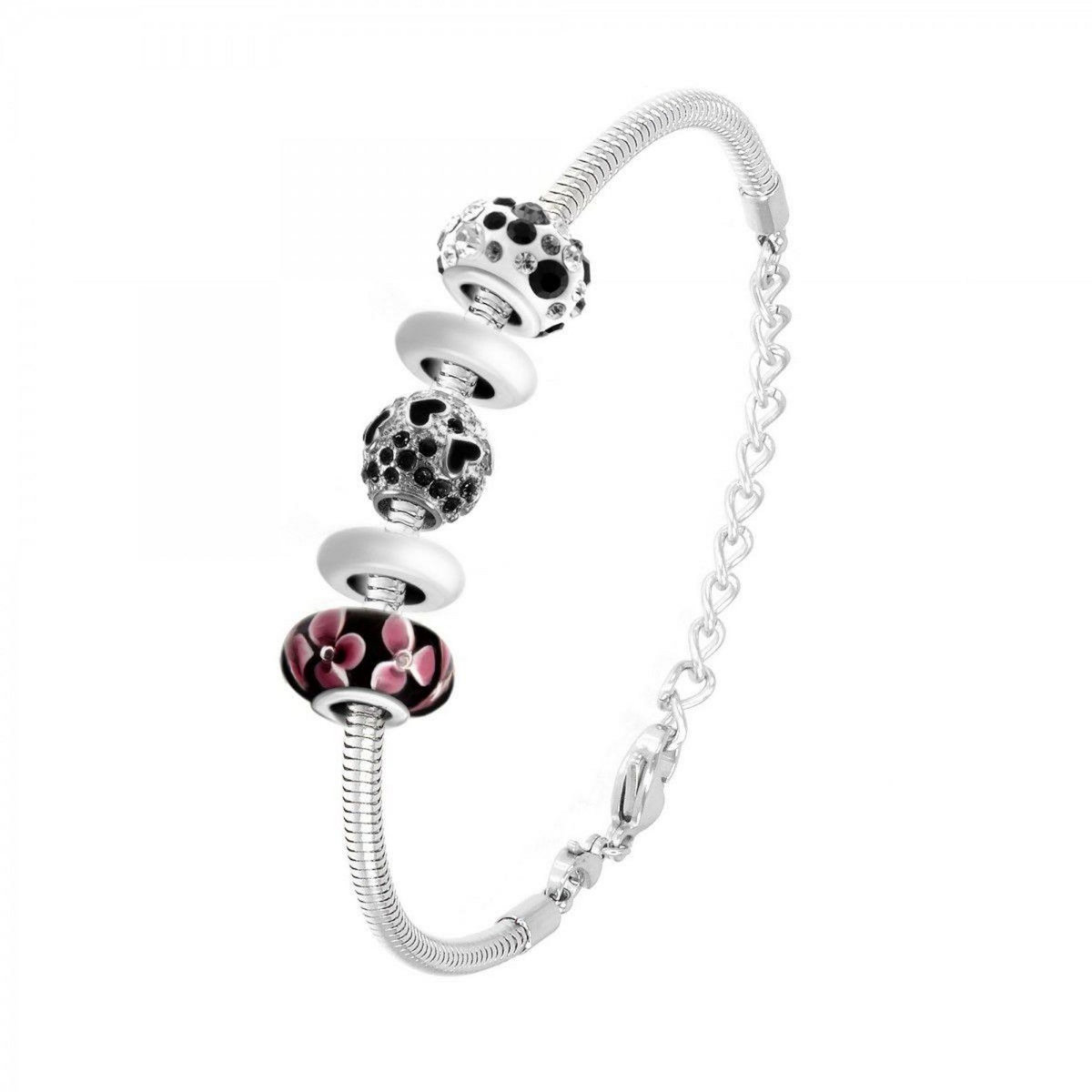 SC CRYSTAL Bracelet de charms perles noirs et acier SC Crystal