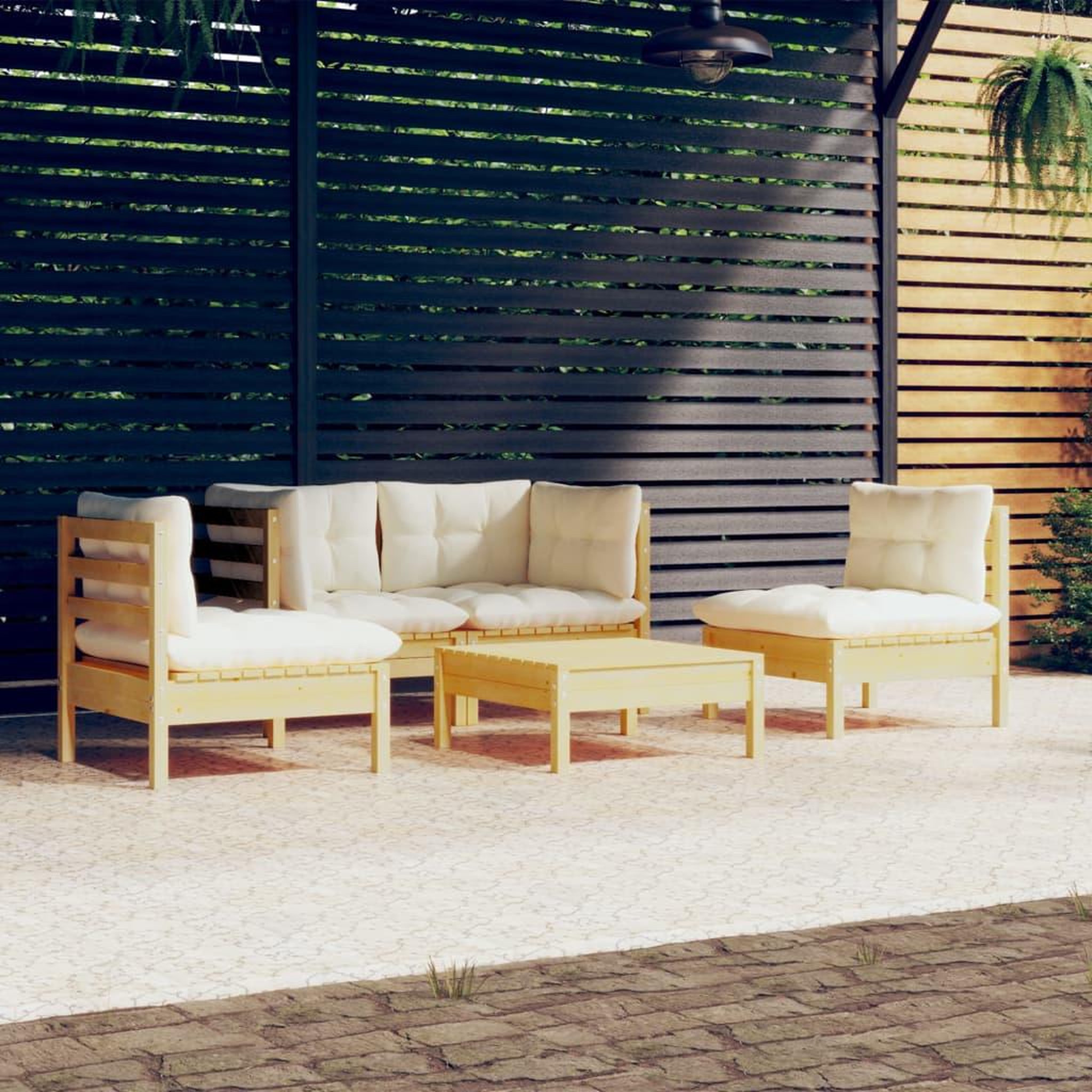 Voir la diapositive 1 : VIDAXL Salon de jardin 5 pcs avec coussins creme bois de pin massif