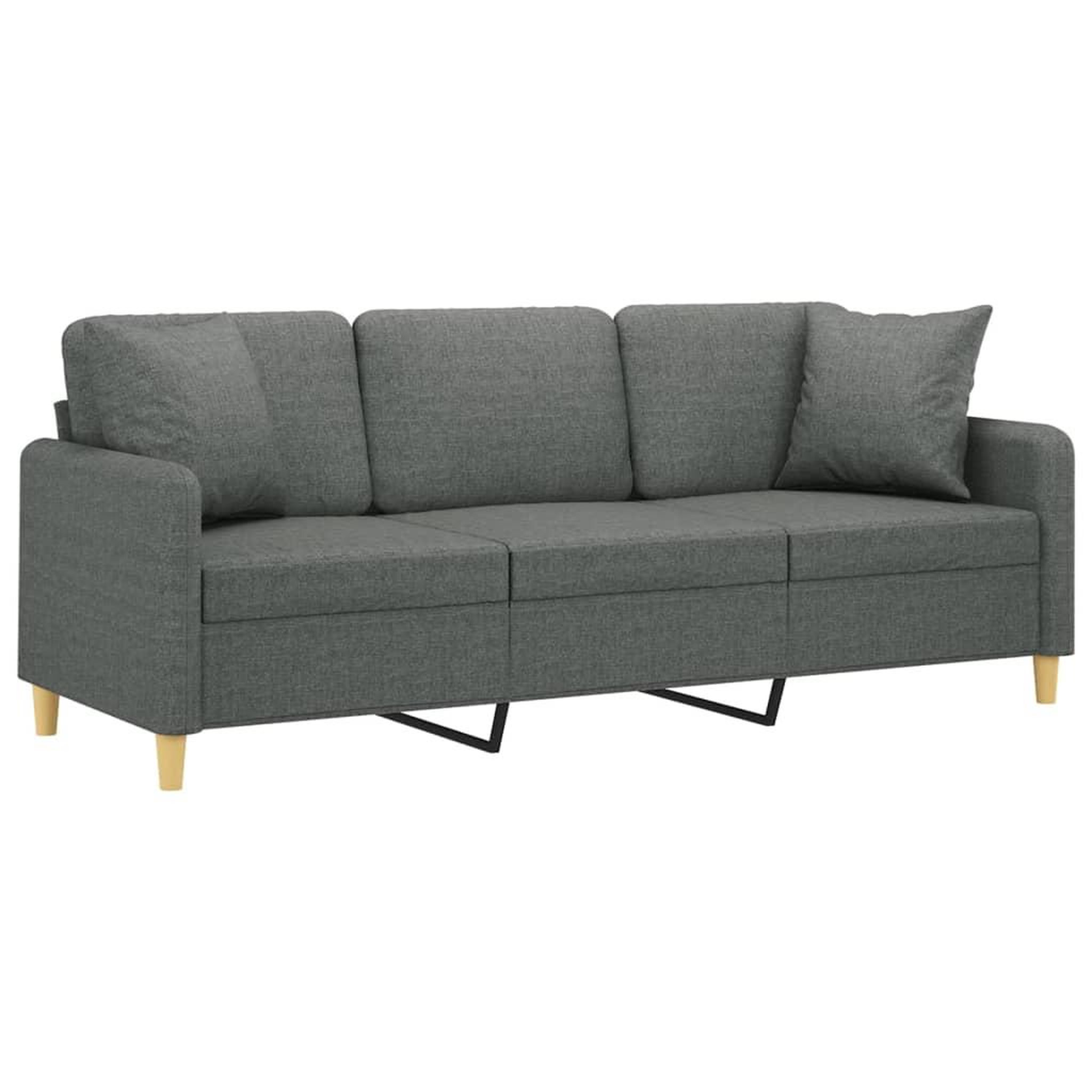 Voir la diapositive 3 : VIDAXL Canape 3 places avec oreillers gris fonce 180 cm tissu