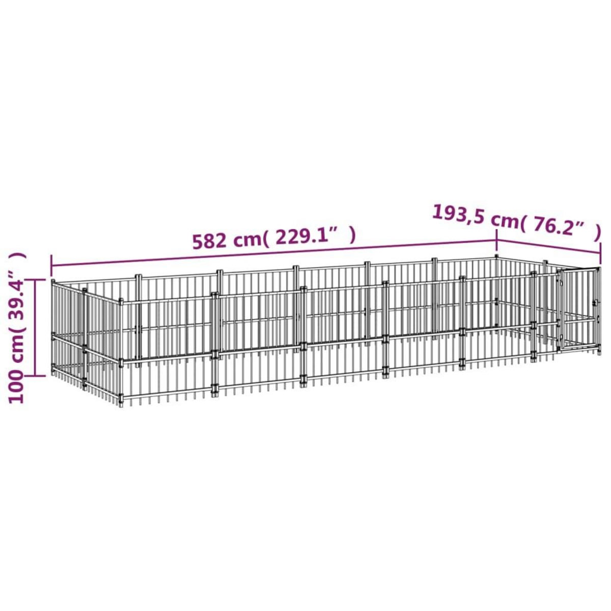 VIDAXL Chenil d'exterieur pour chiens Acier 11,26 m²
